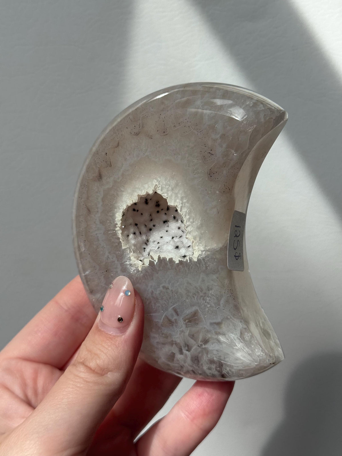 Stunning Druzy Agate Moon with Stand | Sugar Druzy Agate Crescent Moon Carving with Display Stand
