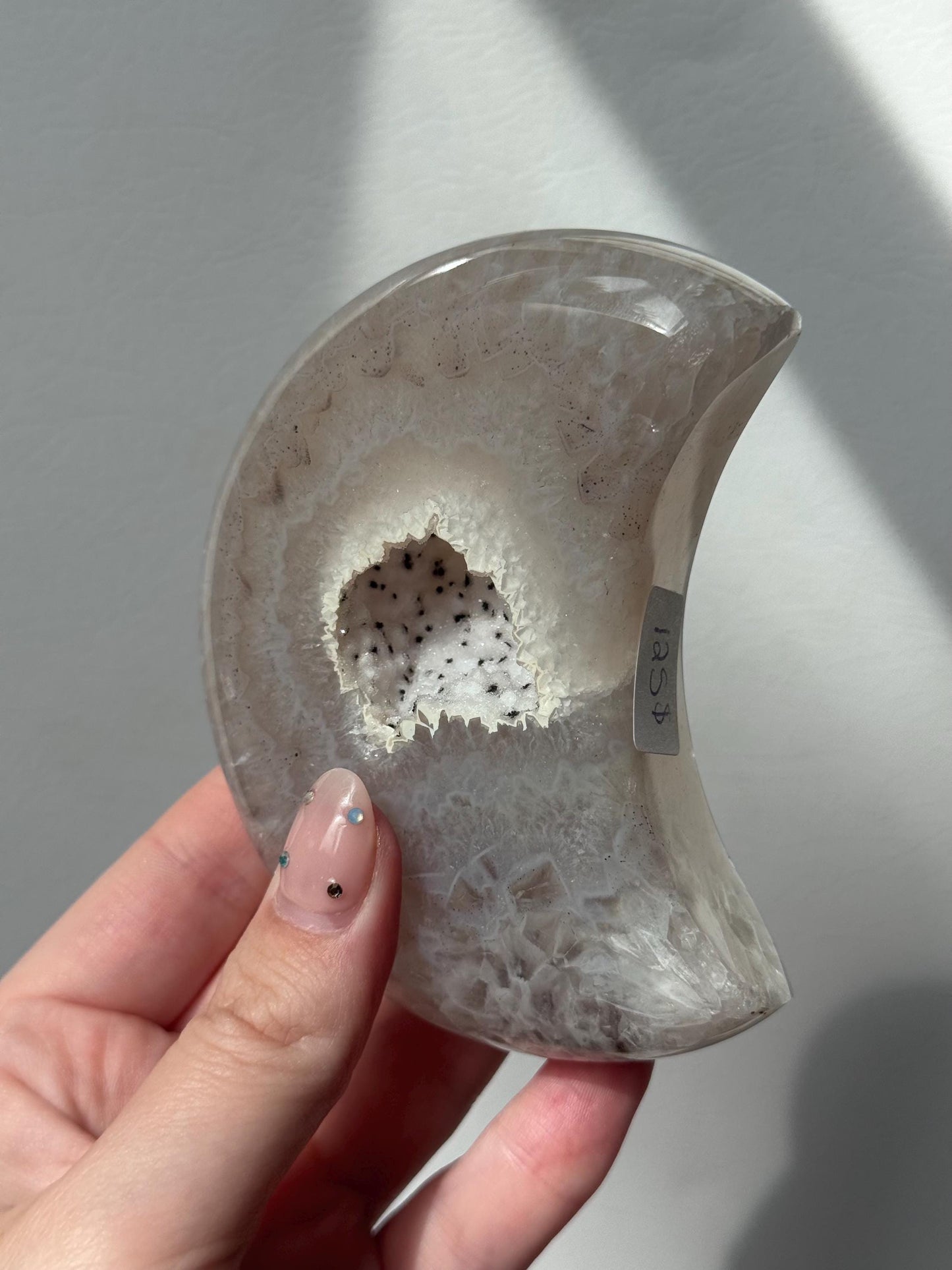 Stunning Druzy Agate Moon with Stand | Sugar Druzy Agate Crescent Moon Carving with Display Stand