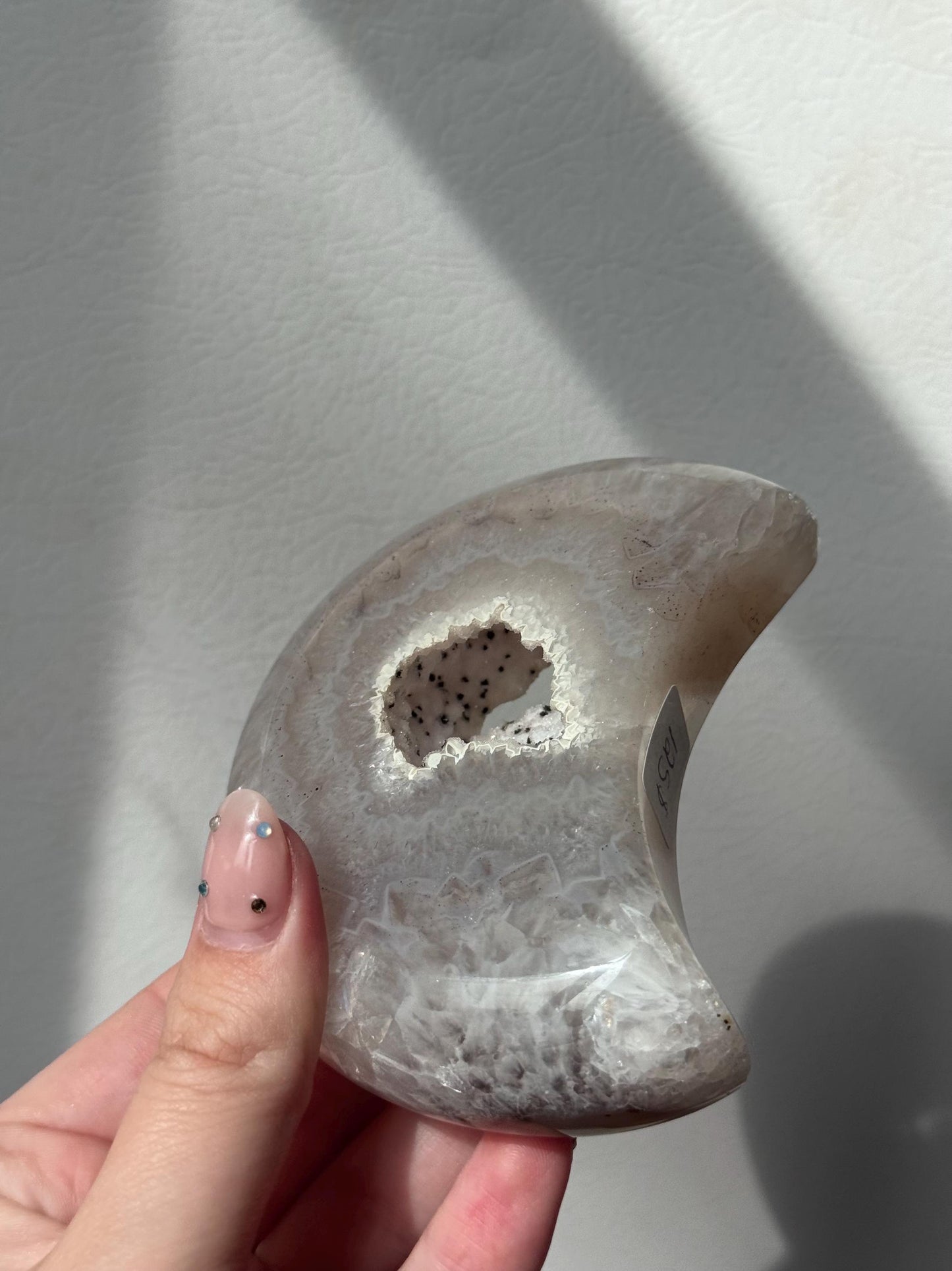 Stunning Druzy Agate Moon with Stand | Sugar Druzy Agate Crescent Moon Carving with Display Stand