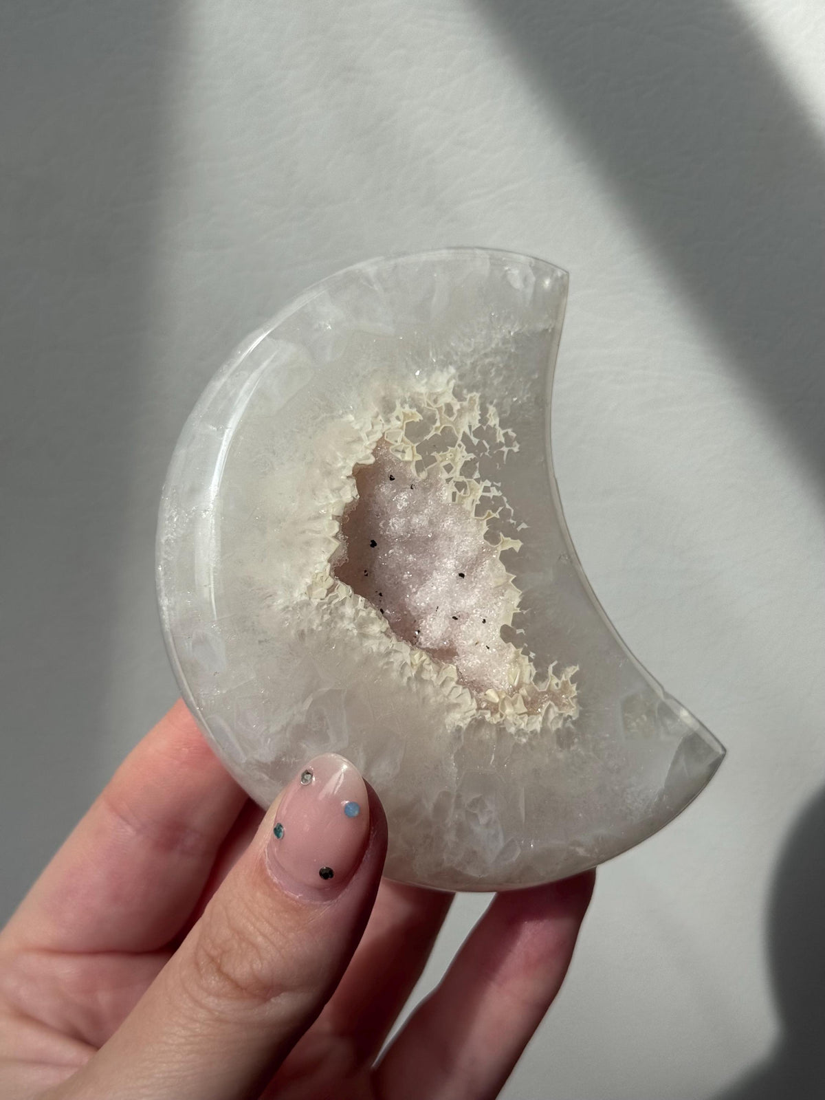 Stunning Druzy Agate Moon with Stand | Sugar Druzy Agate Crescent Moon Carving with Display Stand
