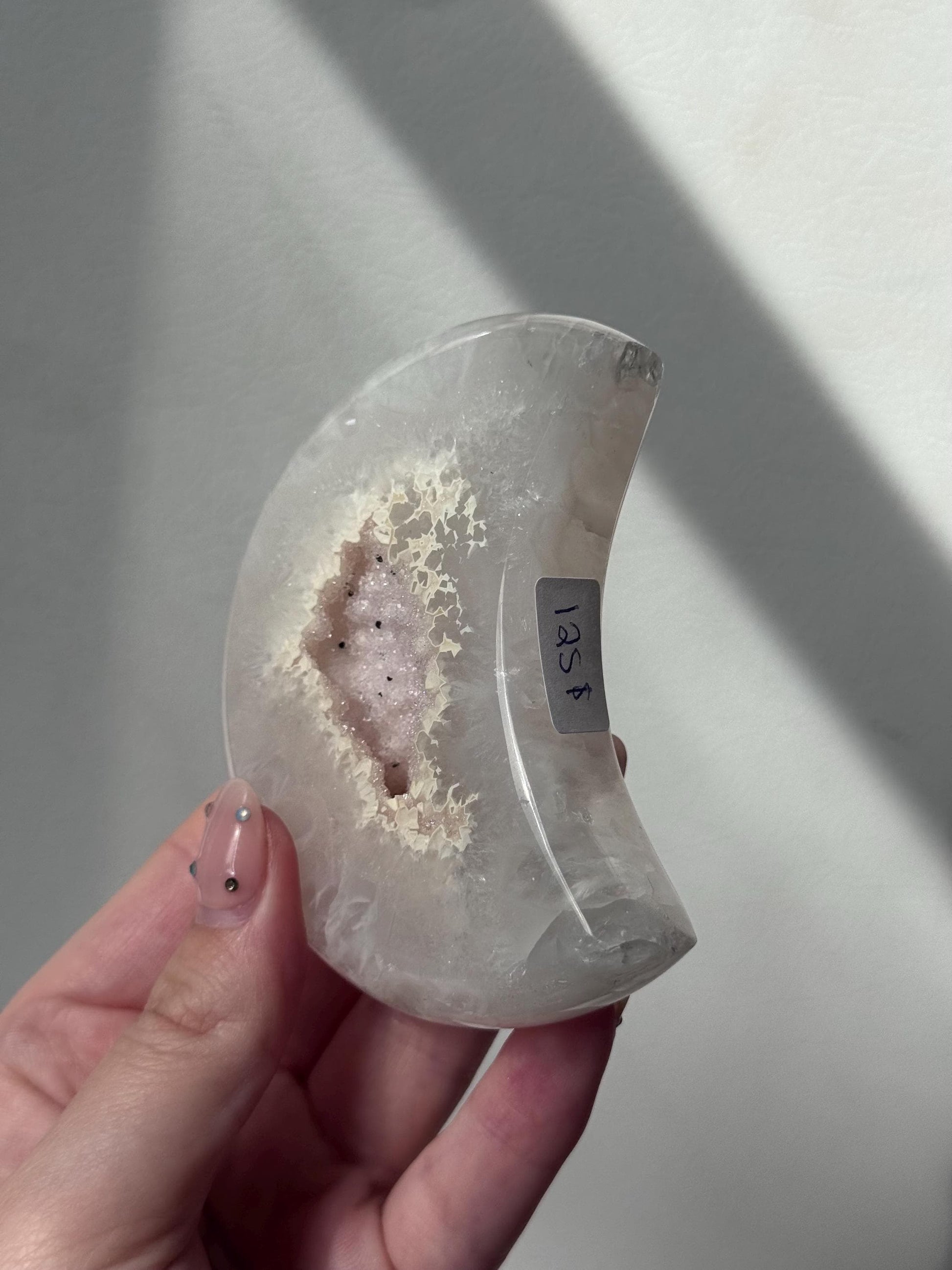 Stunning Druzy Agate Moon with Stand | Sugar Druzy Agate Crescent Moon Carving with Display Stand