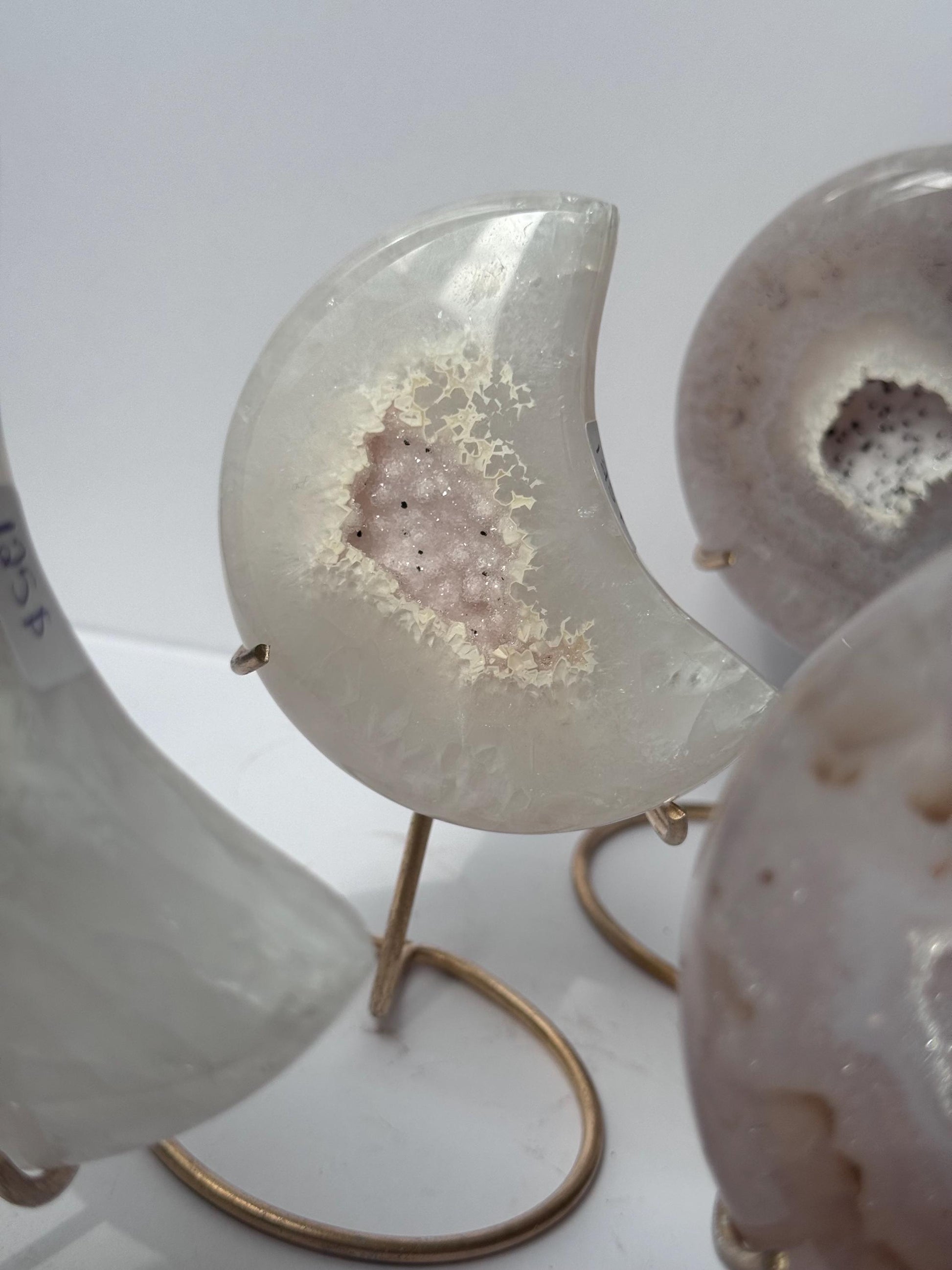 Stunning Druzy Agate Moon with Stand | Sugar Druzy Agate Crescent Moon Carving with Display Stand