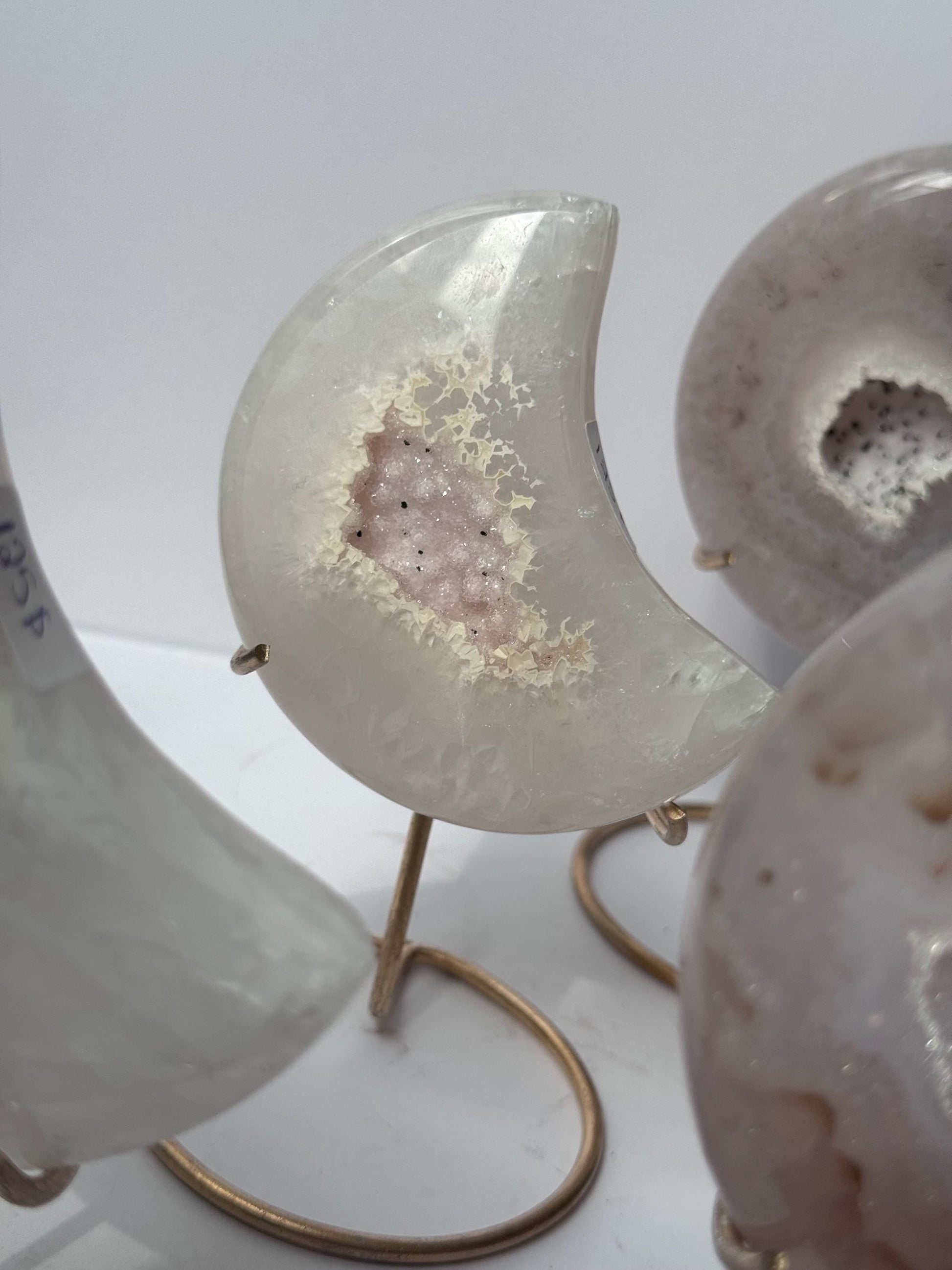 Stunning Druzy Agate Moon with Stand | Sugar Druzy Agate Crescent Moon Carving with Display Stand