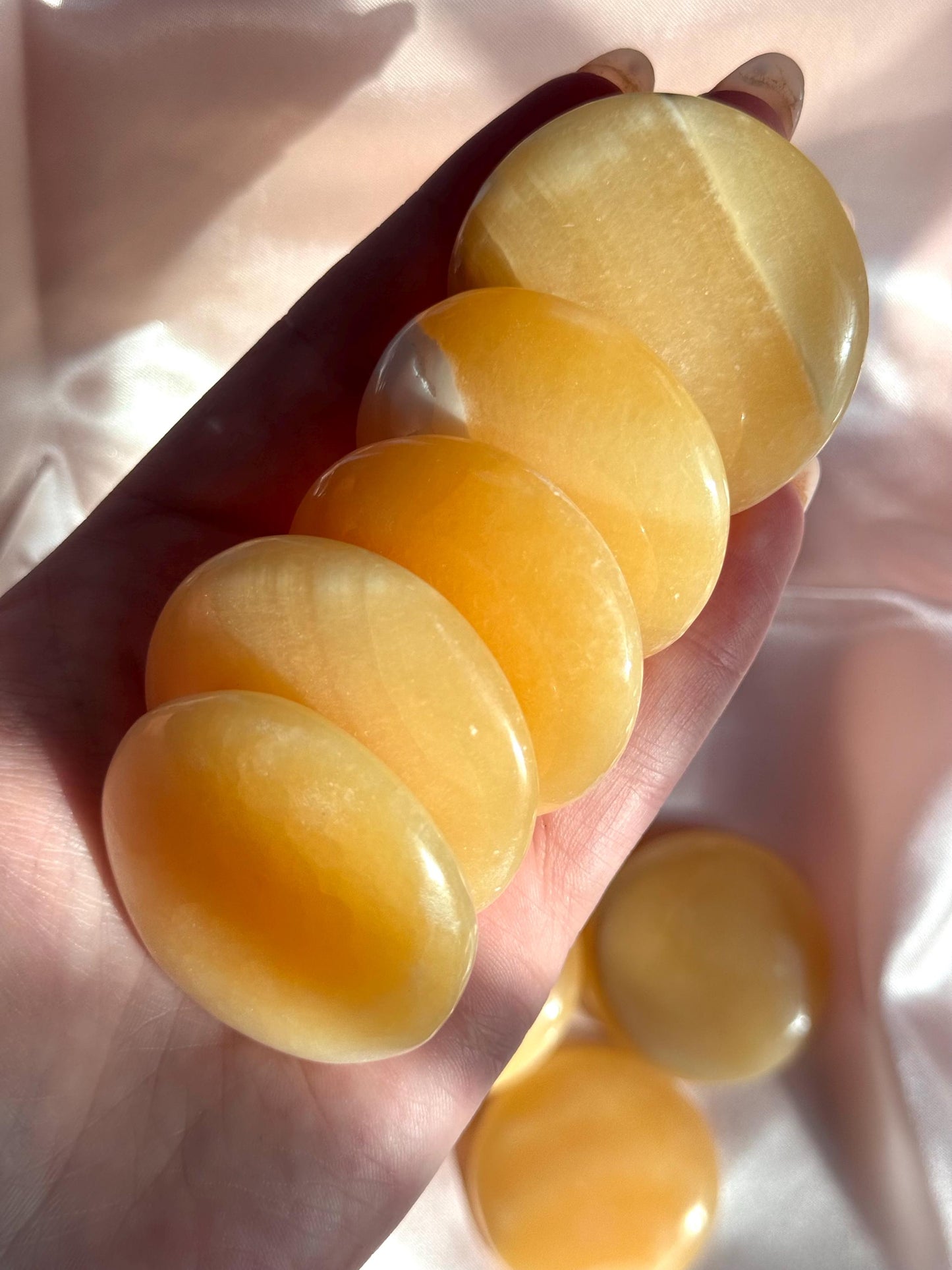 Beautiful Orange Calcite Rount Flat Stones | Orange Calcite Worry Stone Calcite Coins