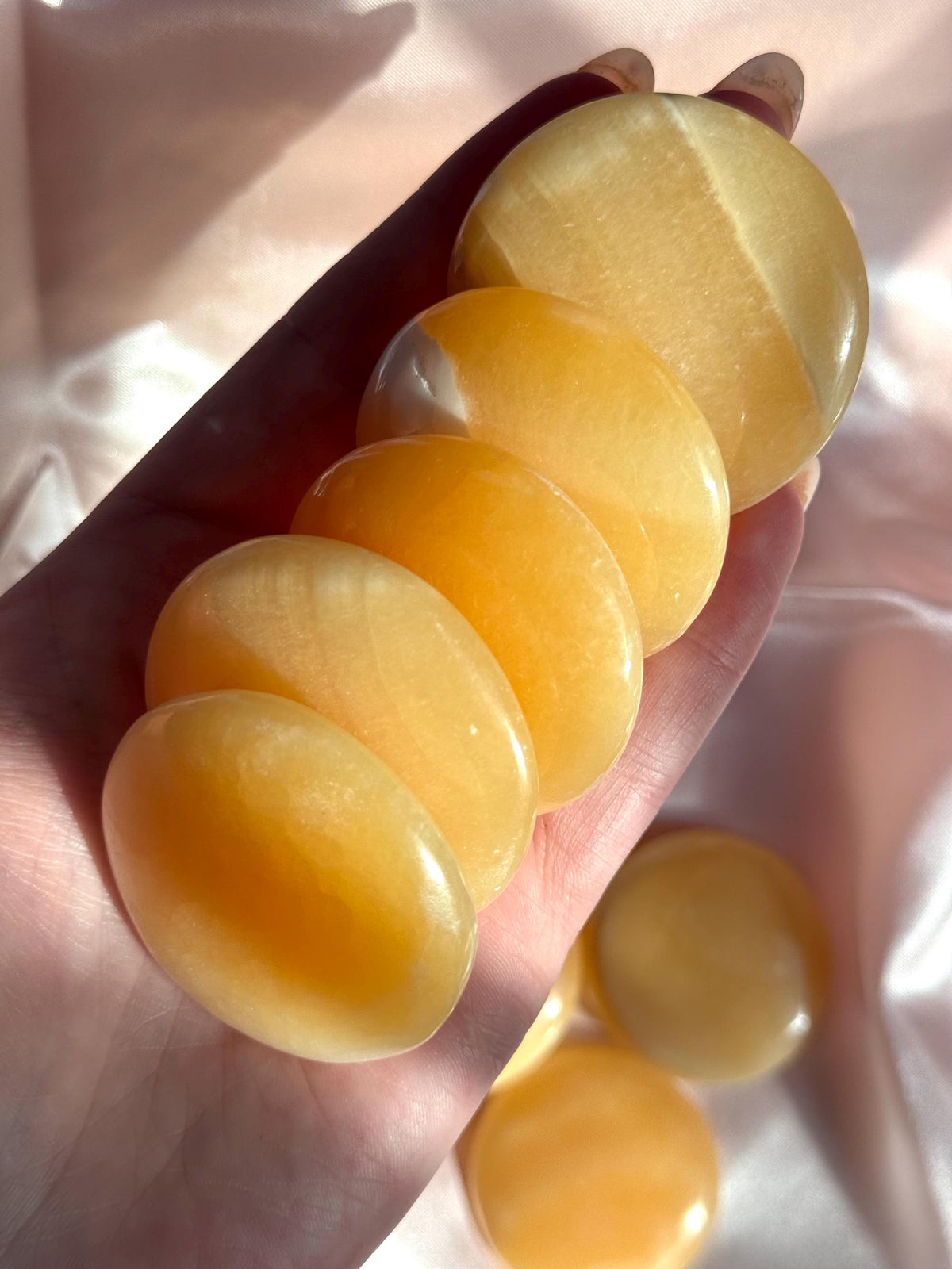 Beautiful Orange Calcite Rount Flat Stones | Orange Calcite Worry Stone Calcite Coins