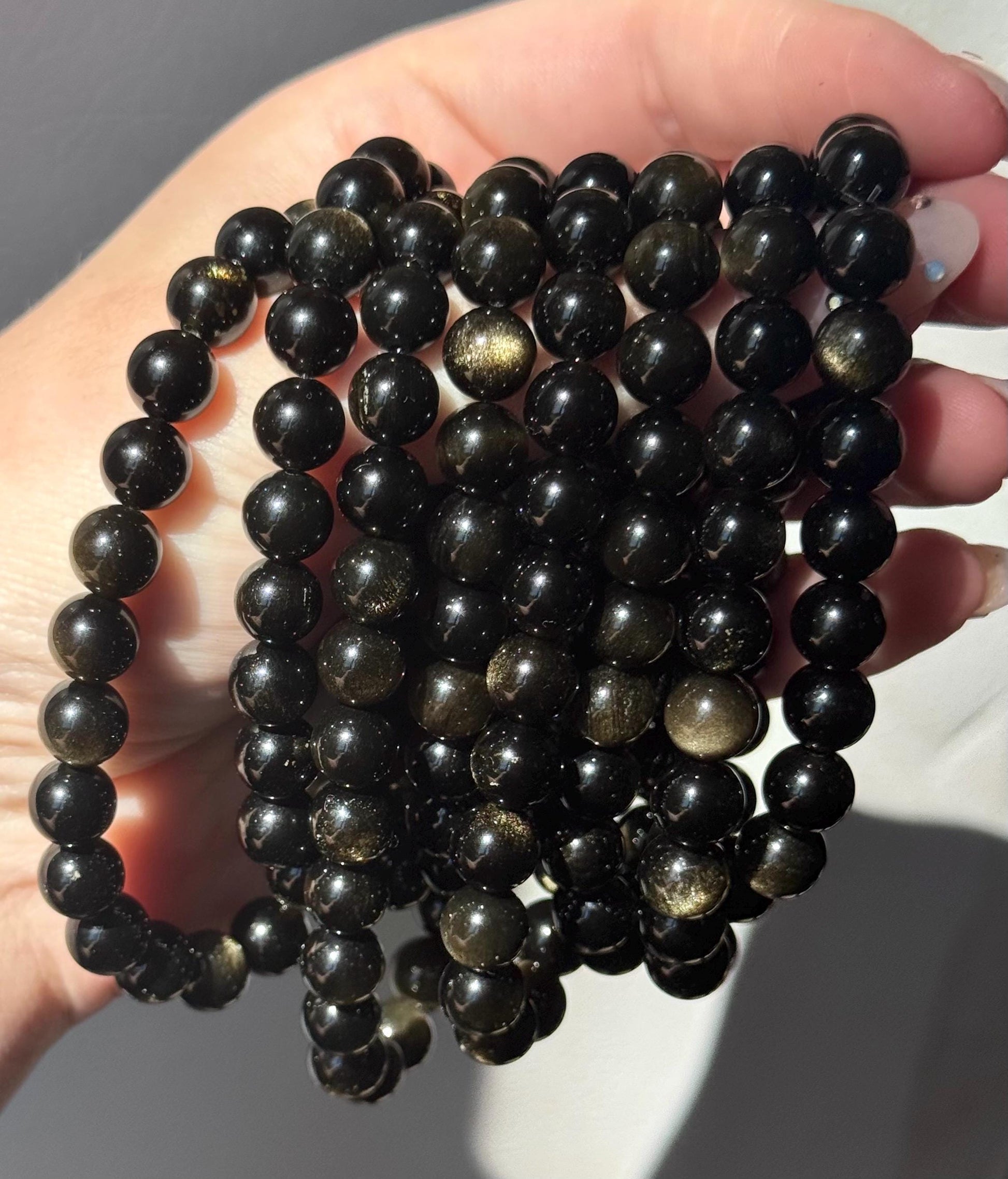 Beautiful Gold Sheen Obsidian 8mm Bracelet | Golden Sheen Obsidian Bracelets