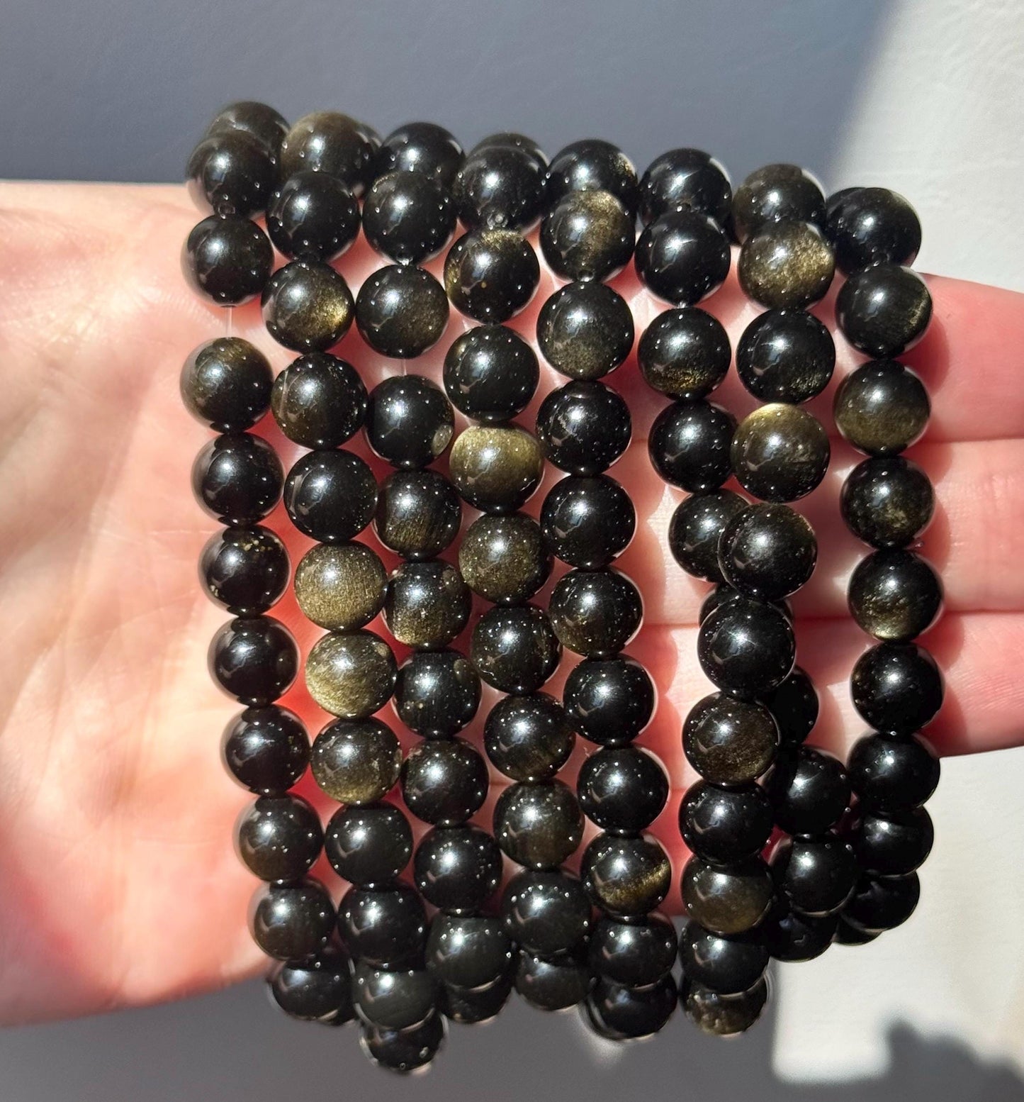 Beautiful Gold Sheen Obsidian 8mm Bracelet | Golden Sheen Obsidian Bracelets