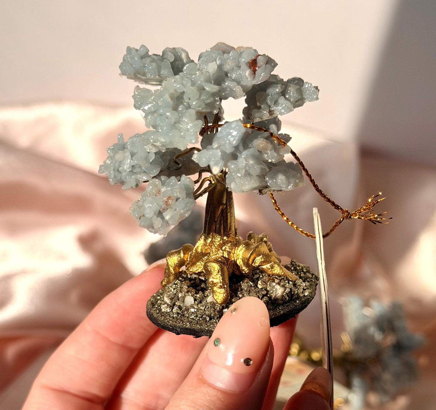 Beautiful Angelite Tree with Pyrite Base | One Intuitively Chosen Angelite Tree