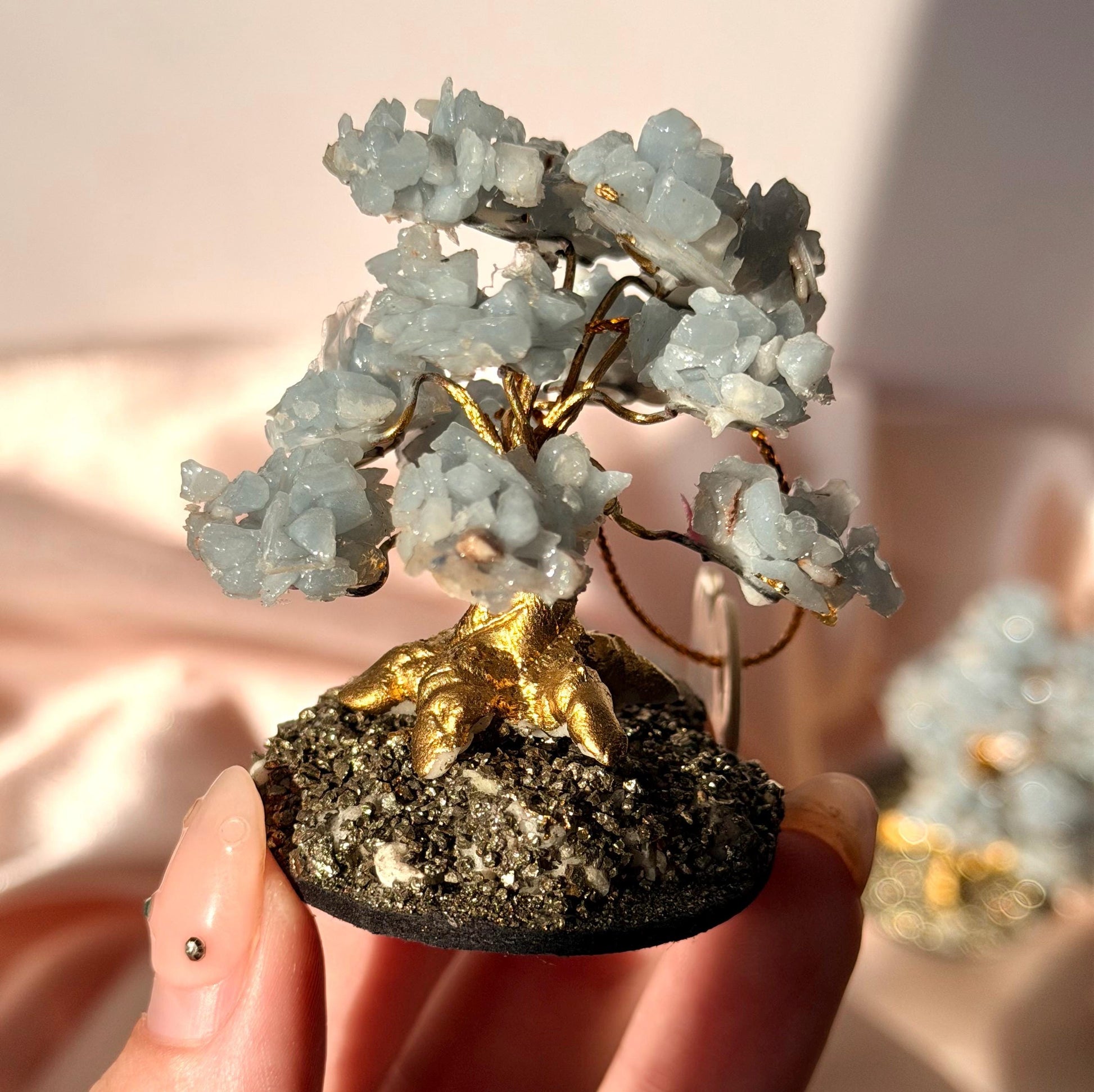 Beautiful Angelite Tree with Pyrite Base | One Intuitively Chosen Angelite Tree