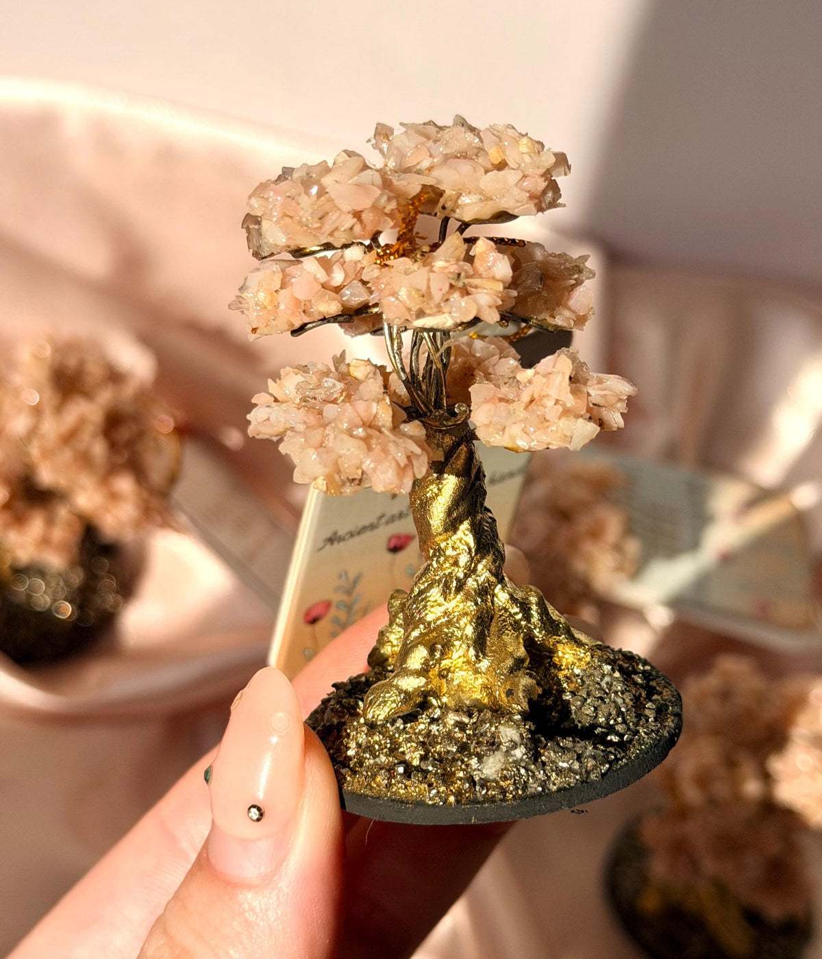 Beautiful Pink Opal Mini Tree with Pyrite Base | One Intuitively Chosen Pink Opal Tree