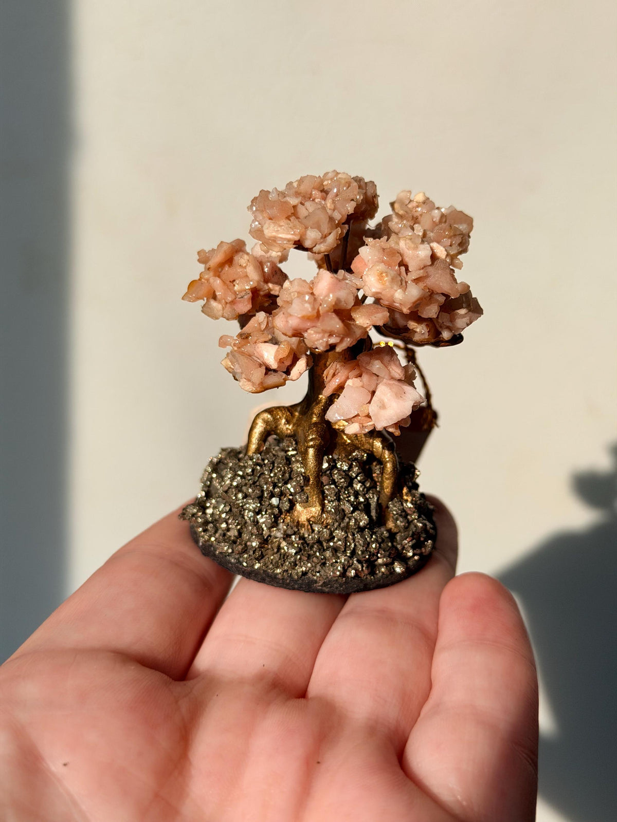 Beautiful Pink Opal Mini Tree with Pyrite Base | One Intuitively Chosen Pink Opal Tree