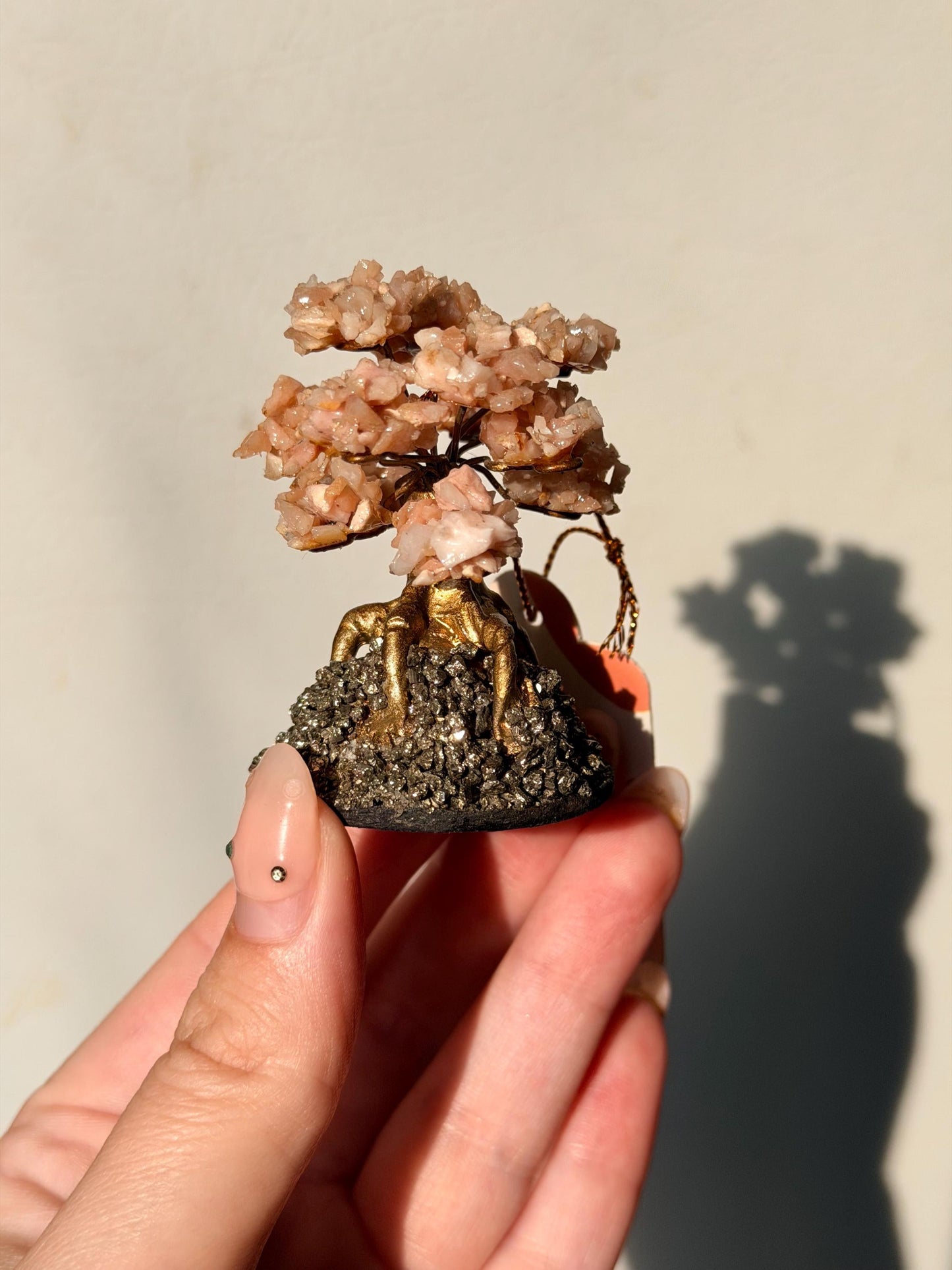 Beautiful Pink Opal Mini Tree with Pyrite Base | One Intuitively Chosen Pink Opal Tree