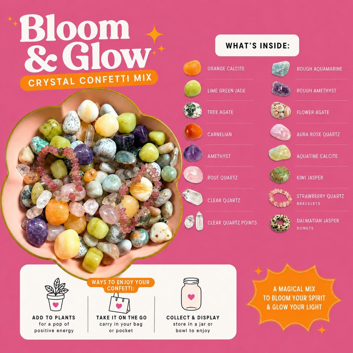 Vibrant Crystal Mix | Bloom & Glow Crystal Confetti Scoops | Lucky Scoop Crystal Scoop