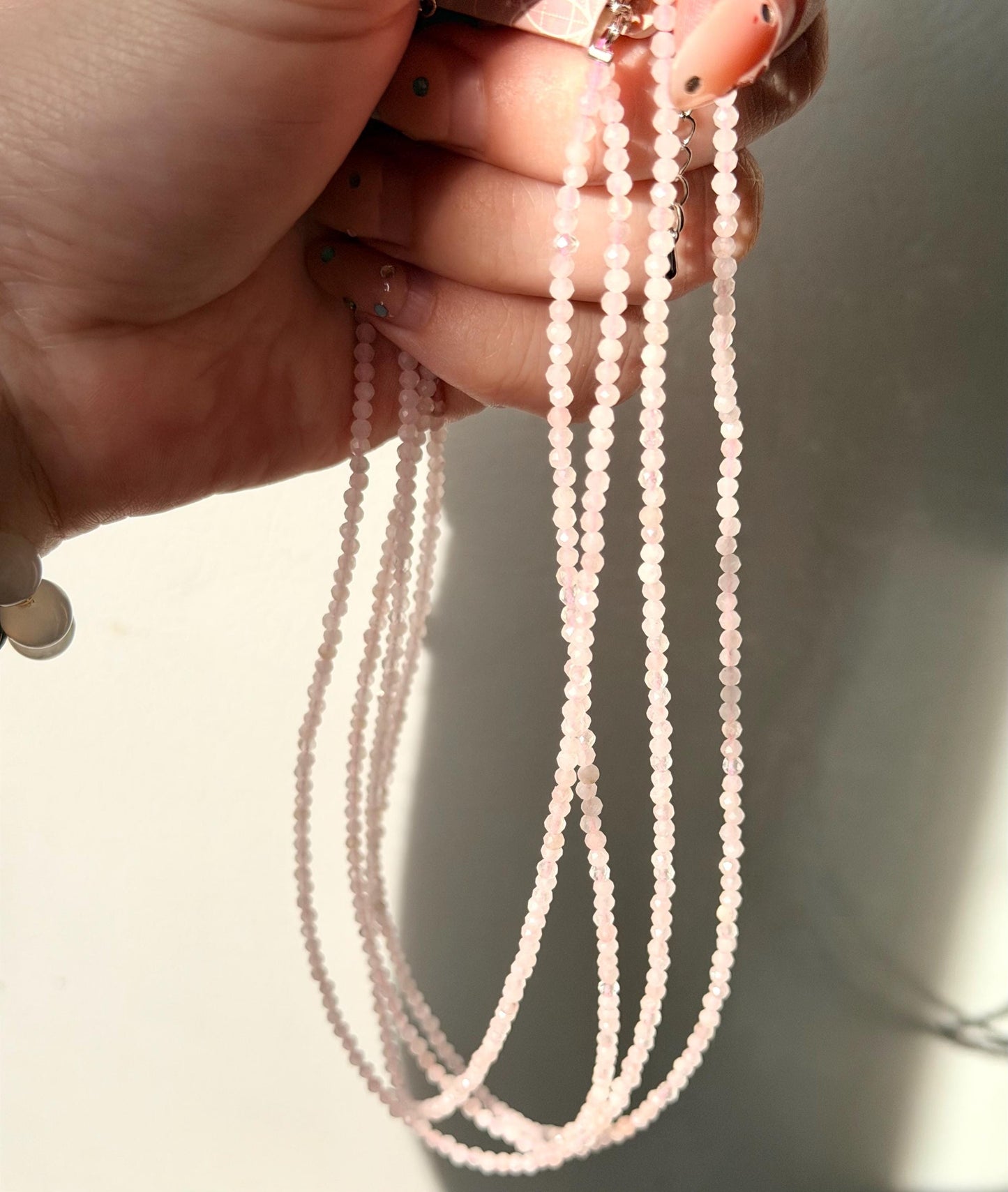 Beautiful Rose Quartz Necklace | 3mm Rose Quartz Beaded Adjustable Necklace