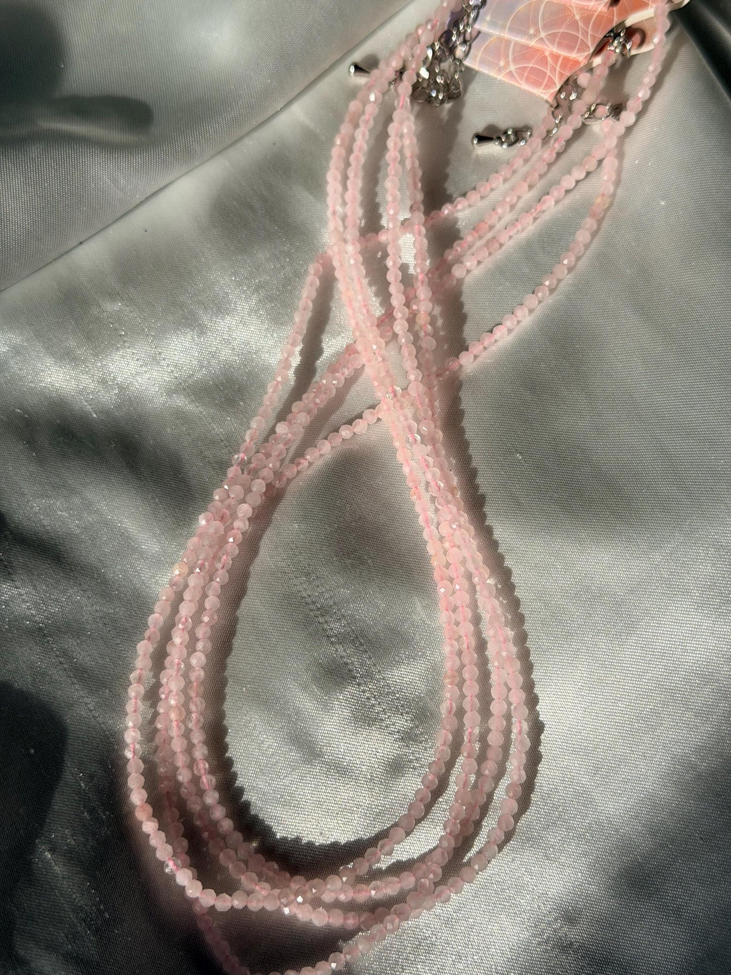 Beautiful Rose Quartz Necklace | 3mm Rose Quartz Beaded Adjustable Necklace