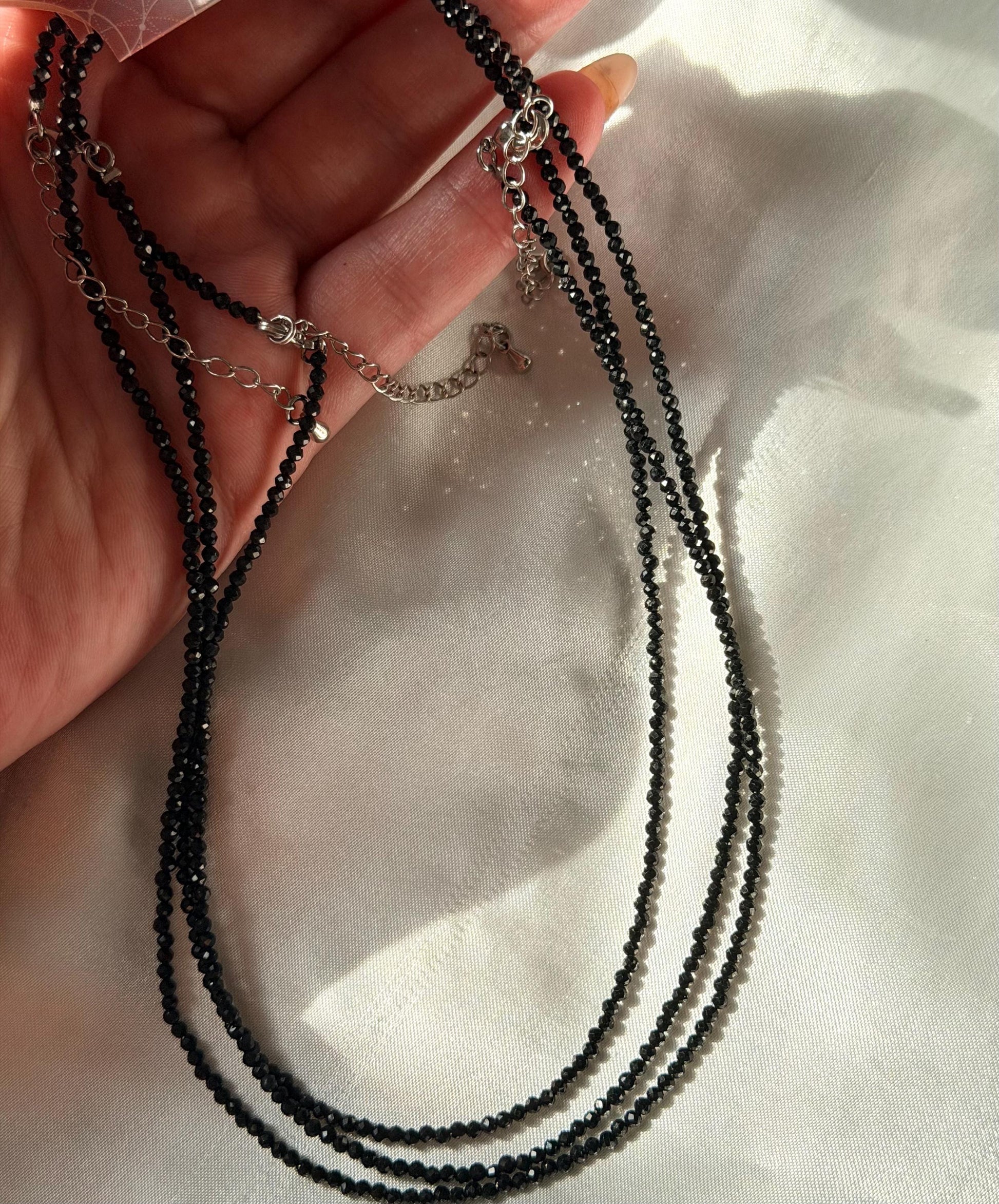 Beautiful Black Tourmaline Beaded Necklace | 3mm Tourmaline Adjustable Necklace