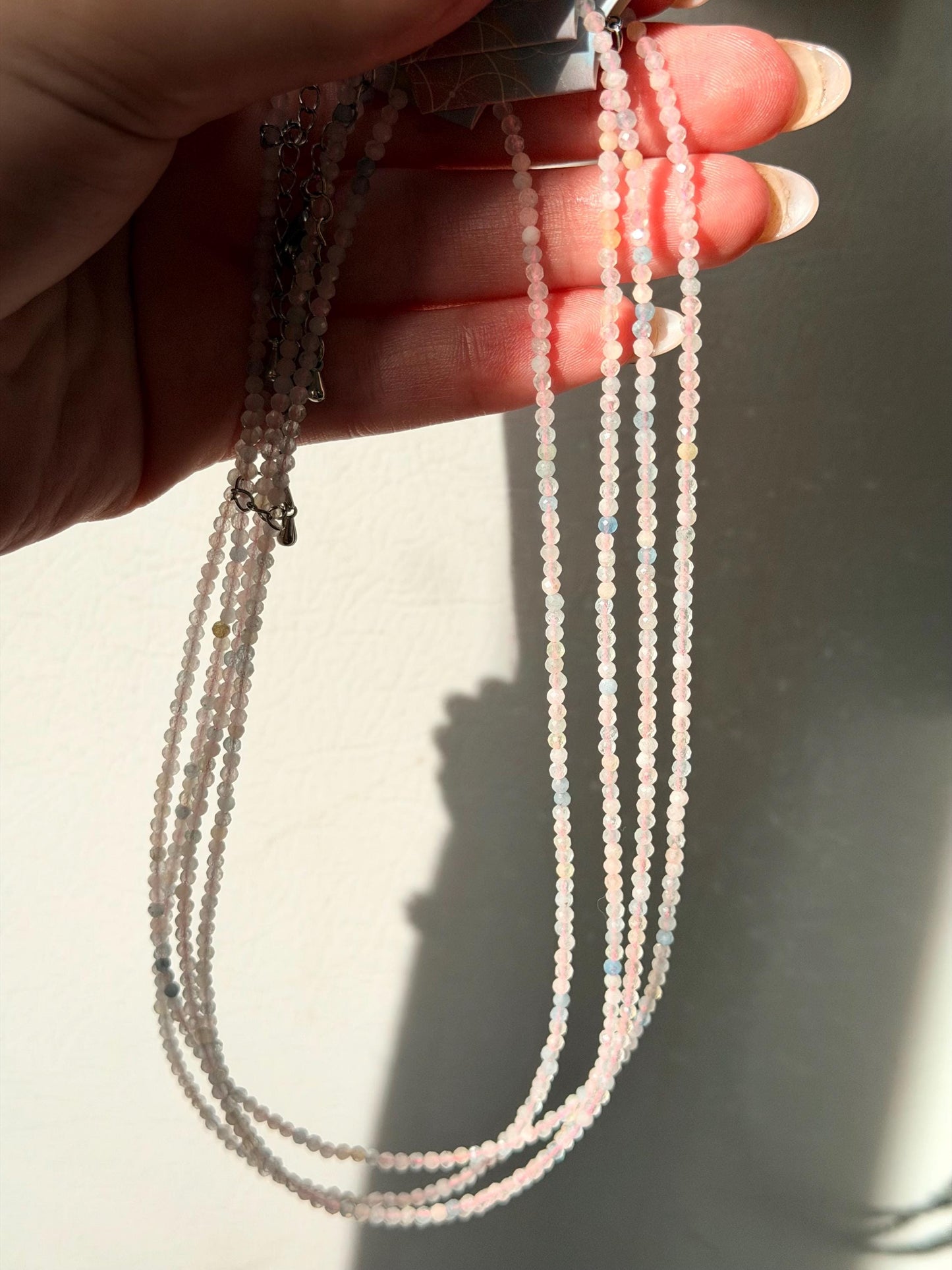 Beautiful Morganite Beaded Necklace | 3mm Beaded Beryl Necklace