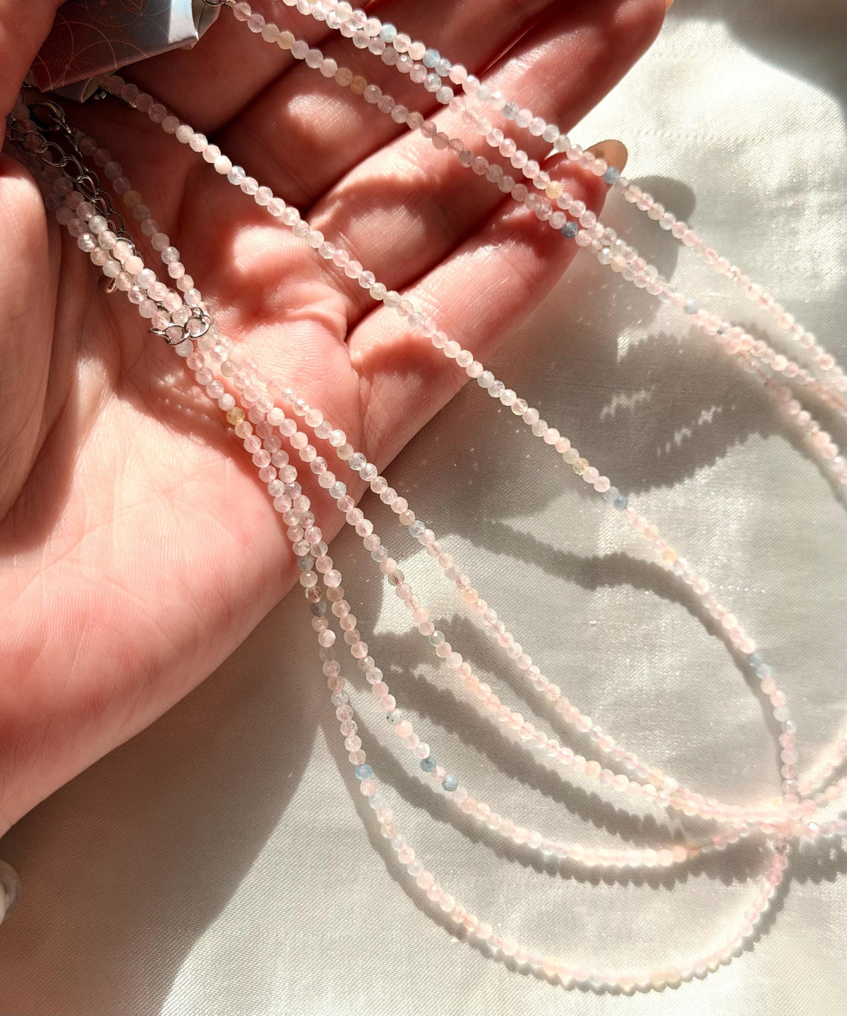 Beautiful Morganite Beaded Necklace | 3mm Beaded Beryl Necklace