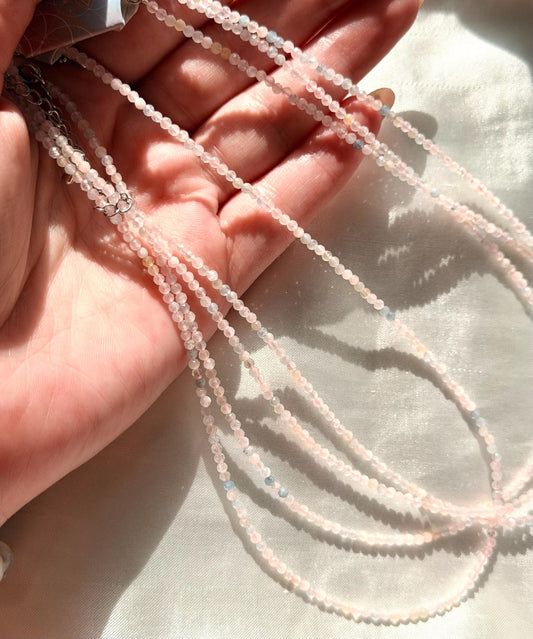 Beautiful Morganite Beaded Necklace | 3mm Beaded Beryl Necklace