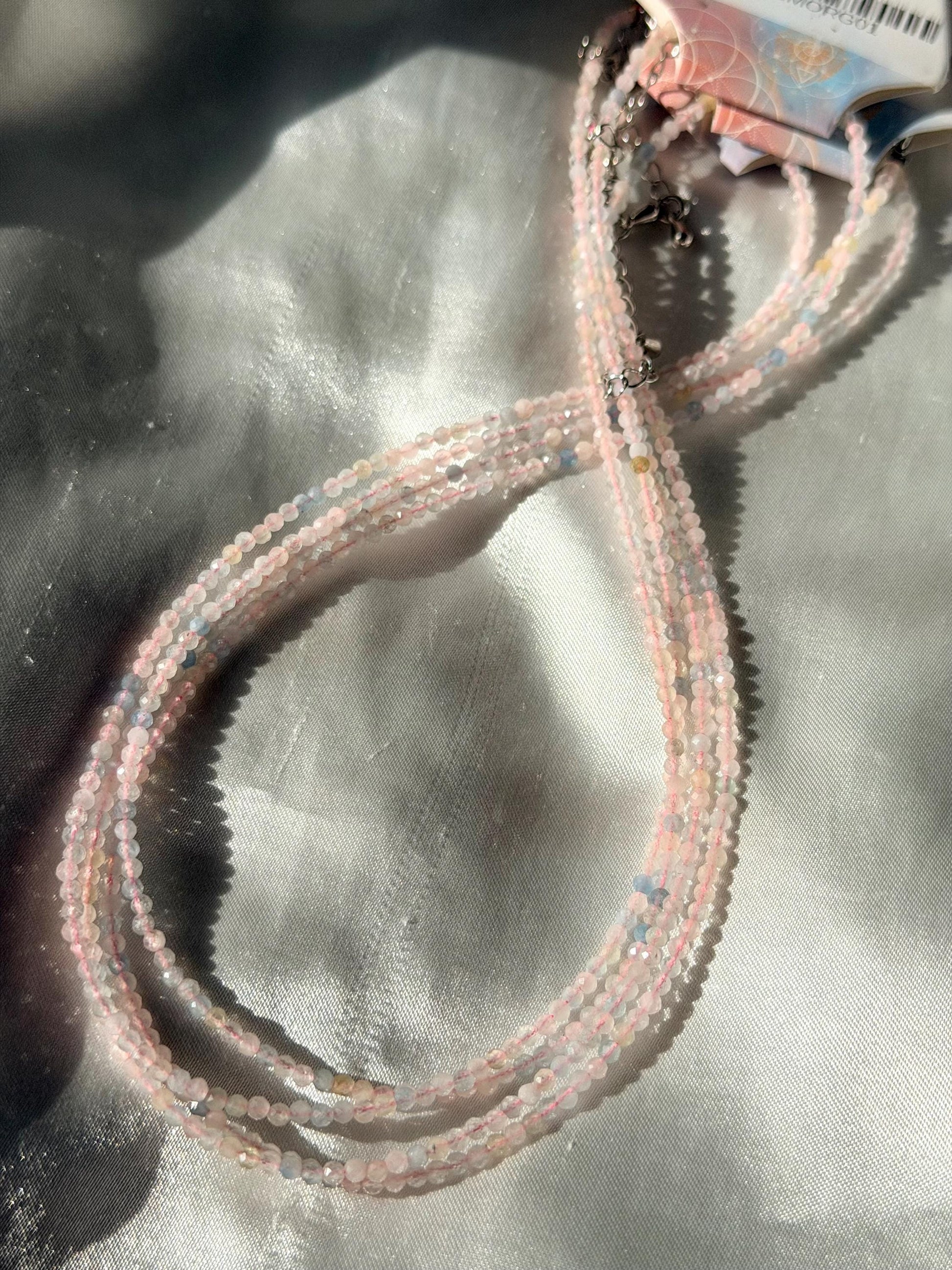 Beautiful Morganite Beaded Necklace | 3mm Beaded Beryl Necklace