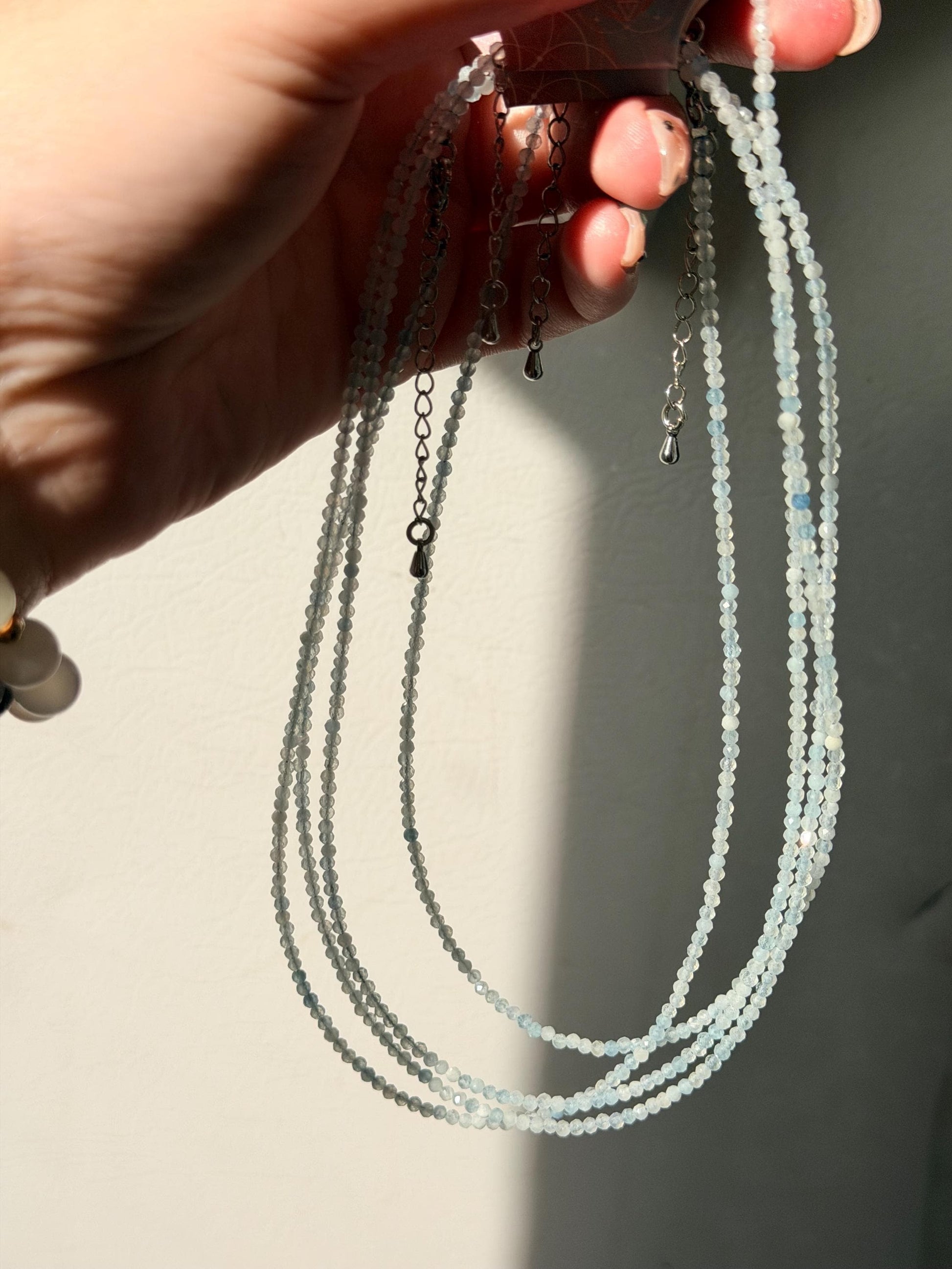 Beautiful Aquamarine Necklace | One (1) 3mm Aquamarine Beaded Necklace Adjustable