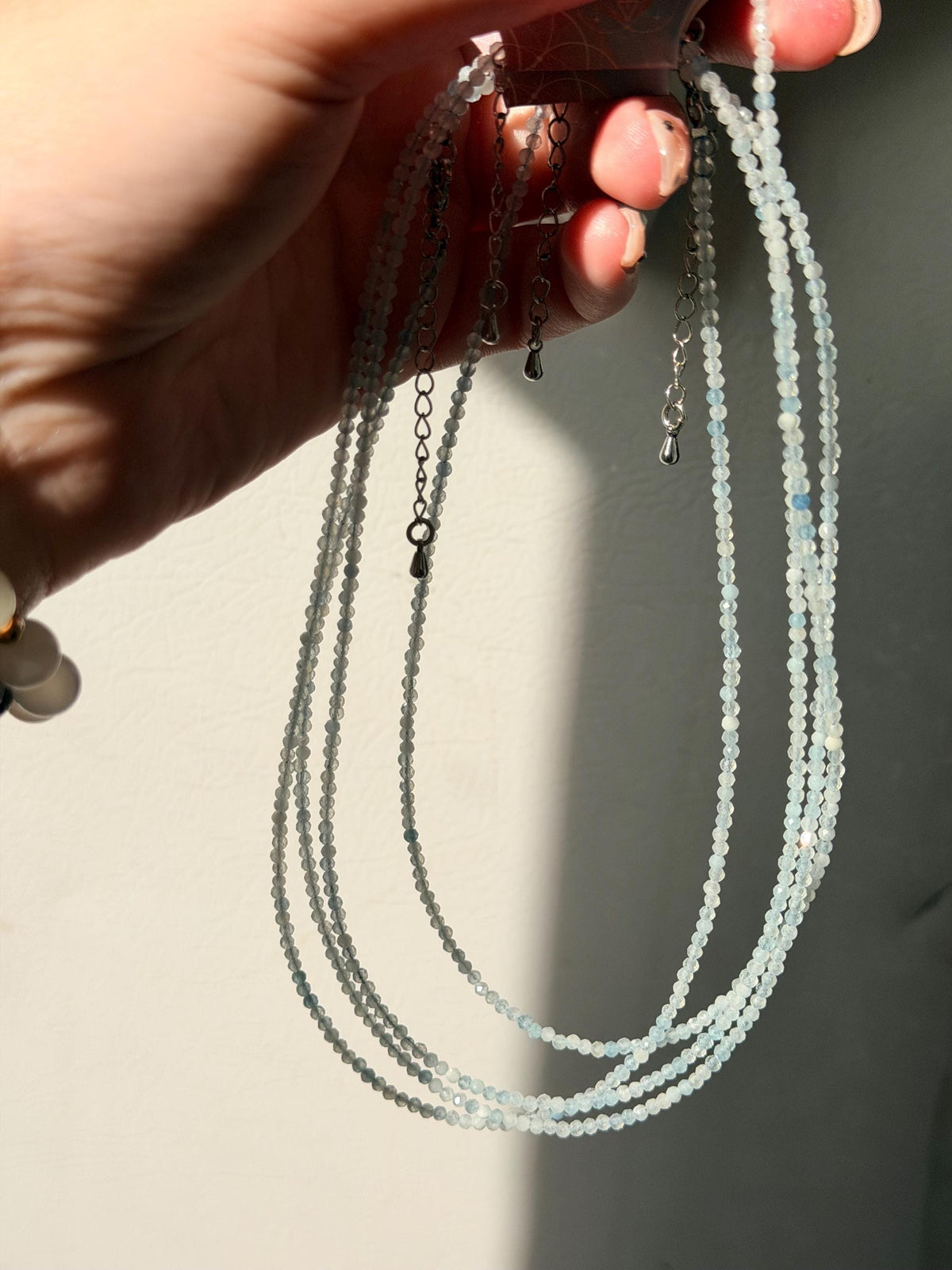 Beautiful Aquamarine Necklace | One (1) 3mm Aquamarine Beaded Necklace Adjustable