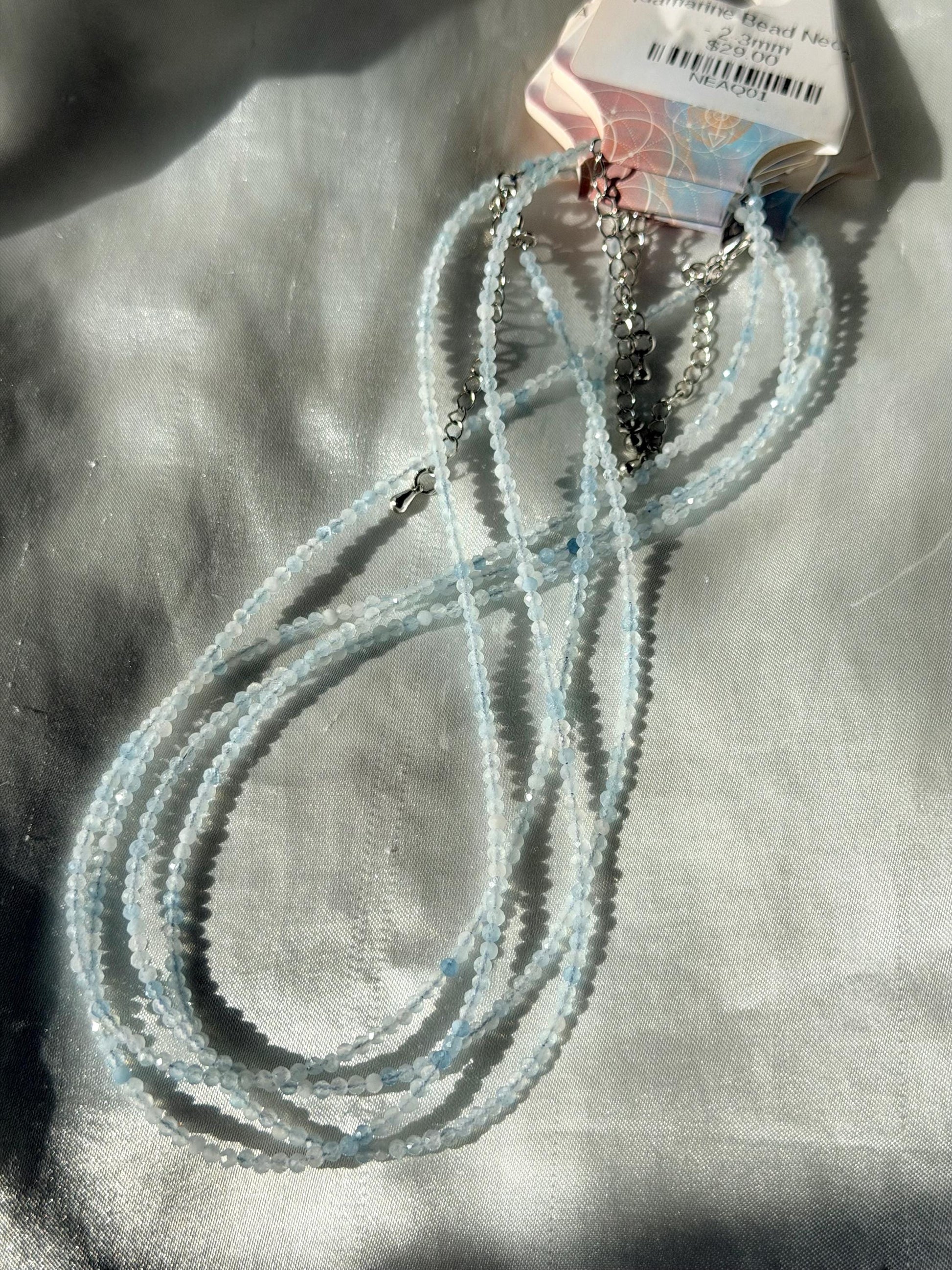 Beautiful Aquamarine Necklace | One (1) 3mm Aquamarine Beaded Necklace Adjustable