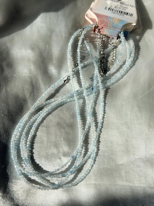 Beautiful Aquamarine Necklace | One (1) 3mm Aquamarine Beaded Necklace Adjustable