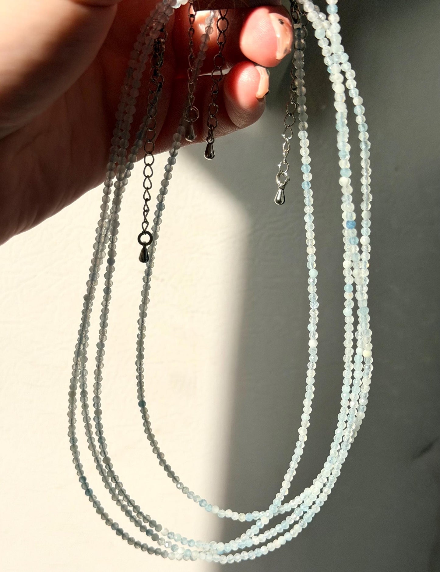 Beautiful Aquamarine Necklace | One (1) 3mm Aquamarine Beaded Necklace Adjustable