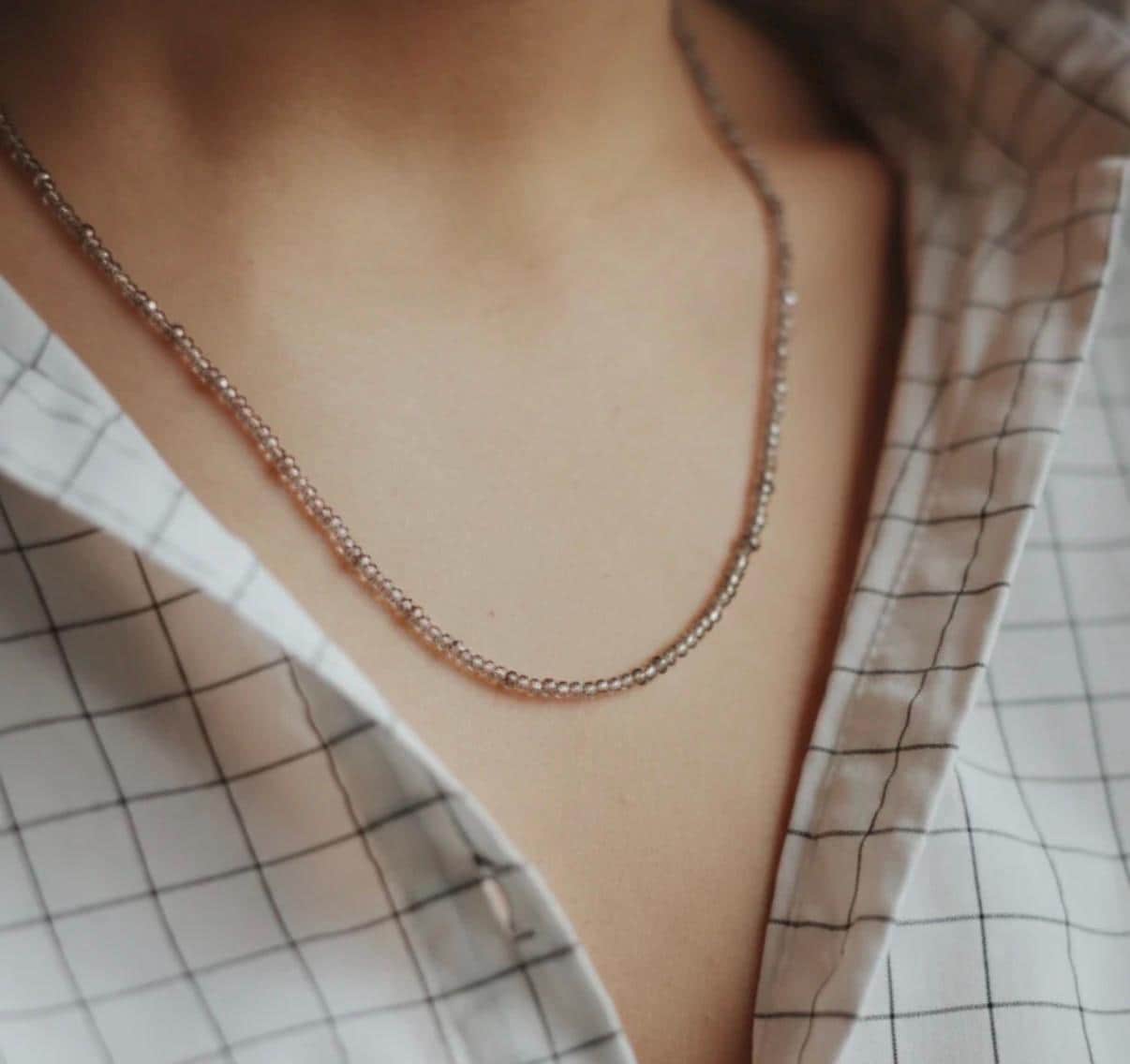 Beautiful Smoky Quartz Necklace | 3mm Smokey Quartz Beaded Necklace Adjustable