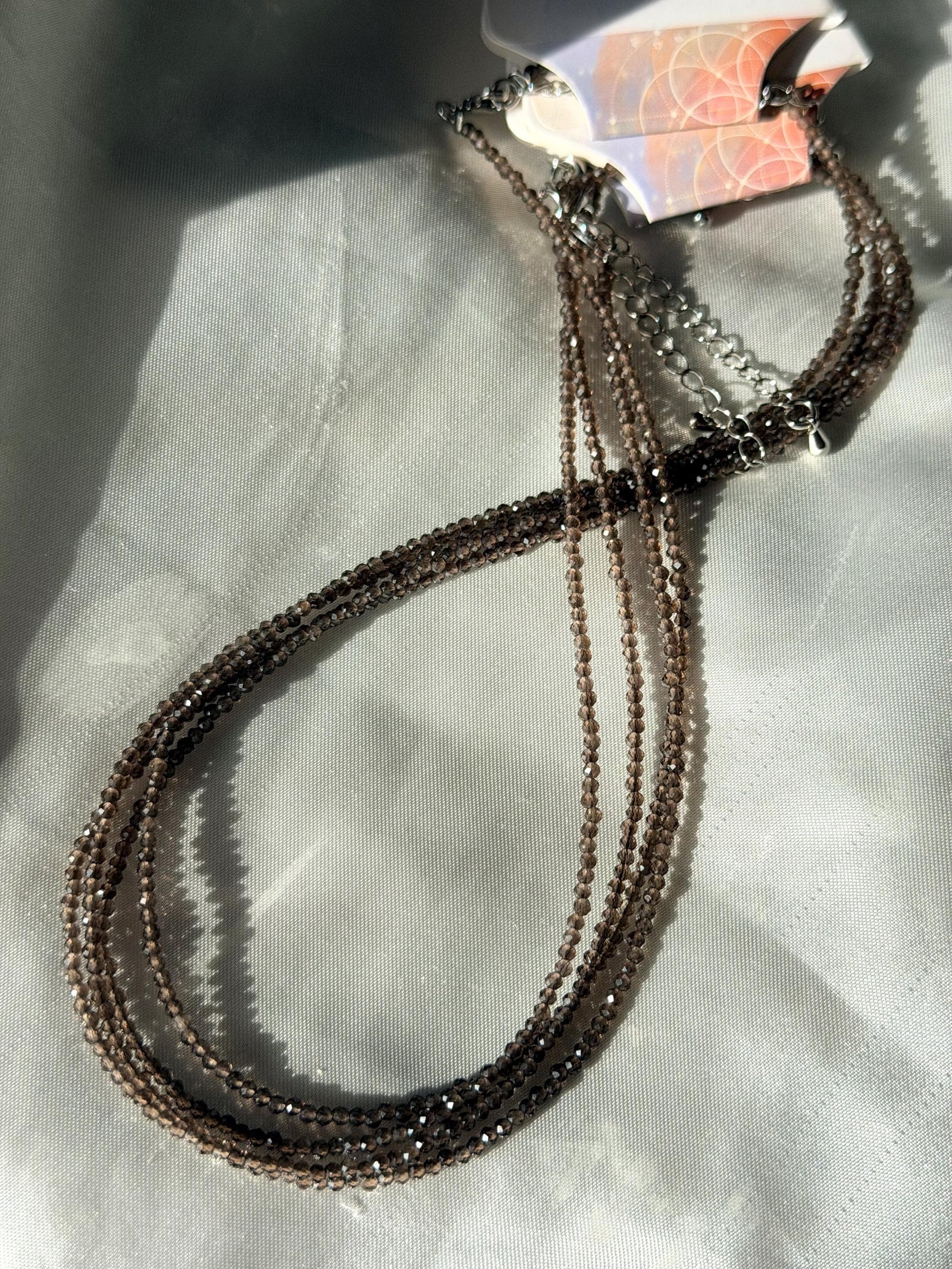Beautiful Smoky Quartz Necklace | 3mm Smokey Quartz Beaded Necklace Adjustable