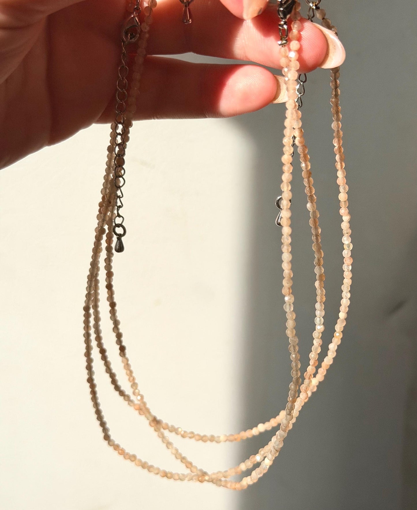Beautiful Sunstone Necklace | 3mm Beaded Sunstone Adjustable Necklace Choker Style