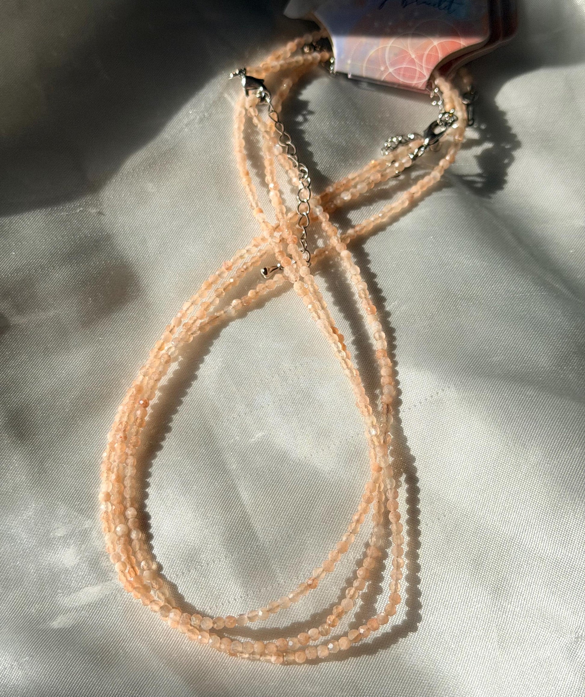 Beautiful Sunstone Necklace | 3mm Beaded Sunstone Adjustable Necklace Choker Style