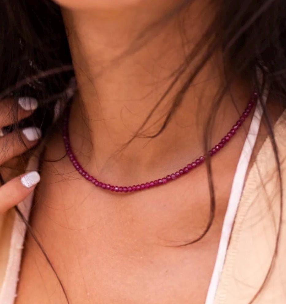Beautiful Red Ruby Necklace | 3mm Beaded Ruby Necklace Adjustable