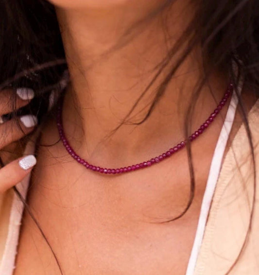 Beautiful Red Ruby Necklace | 3mm Beaded Ruby Necklace Adjustable