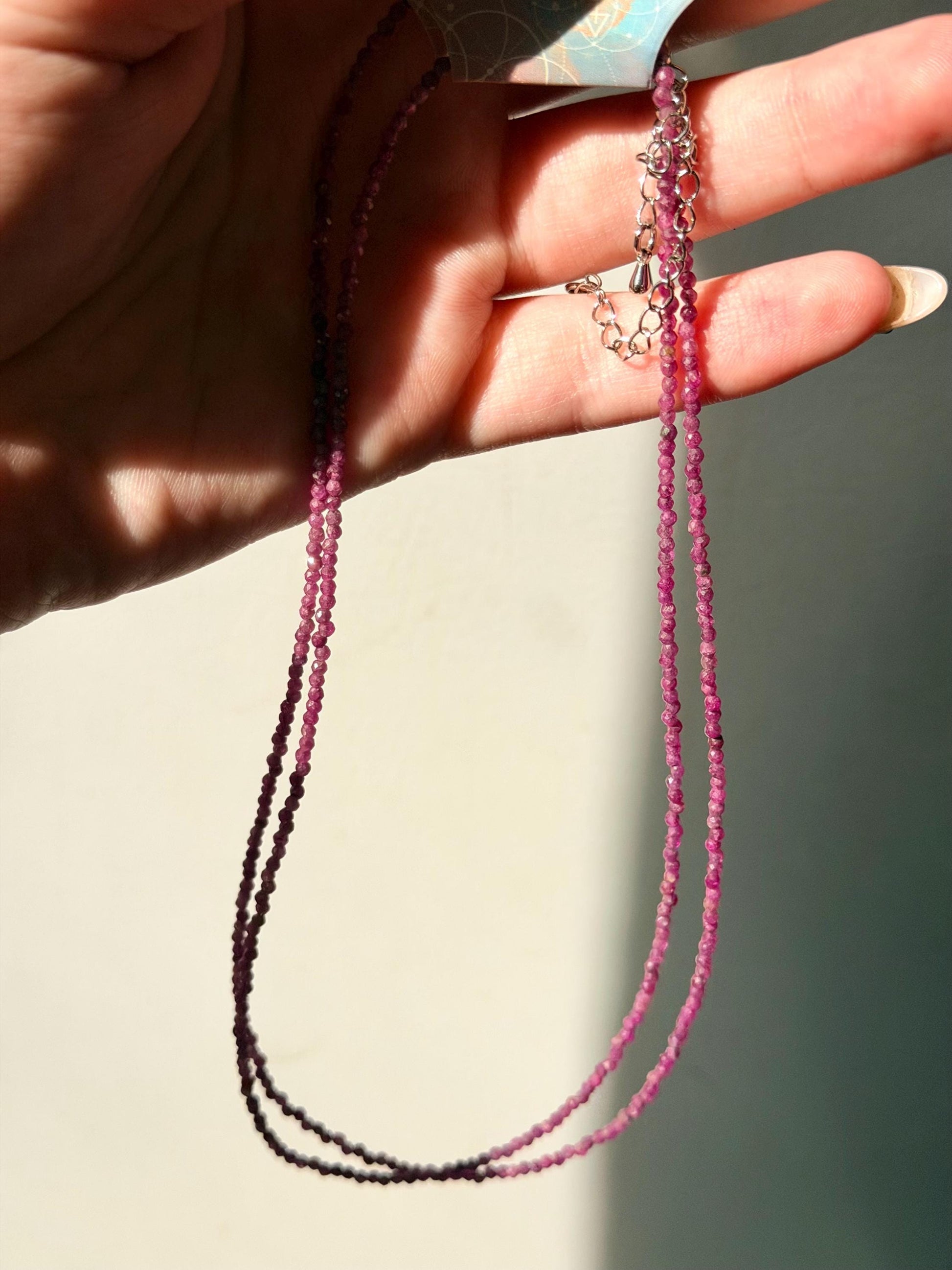 Beautiful Red Ruby Necklace | 3mm Beaded Ruby Necklace Adjustable
