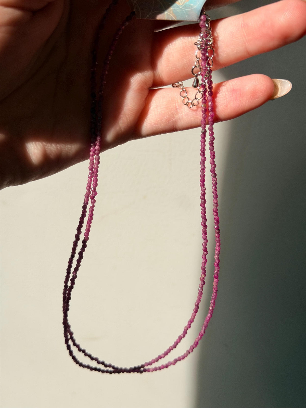 Beautiful Red Ruby Necklace | 3mm Beaded Ruby Necklace Adjustable