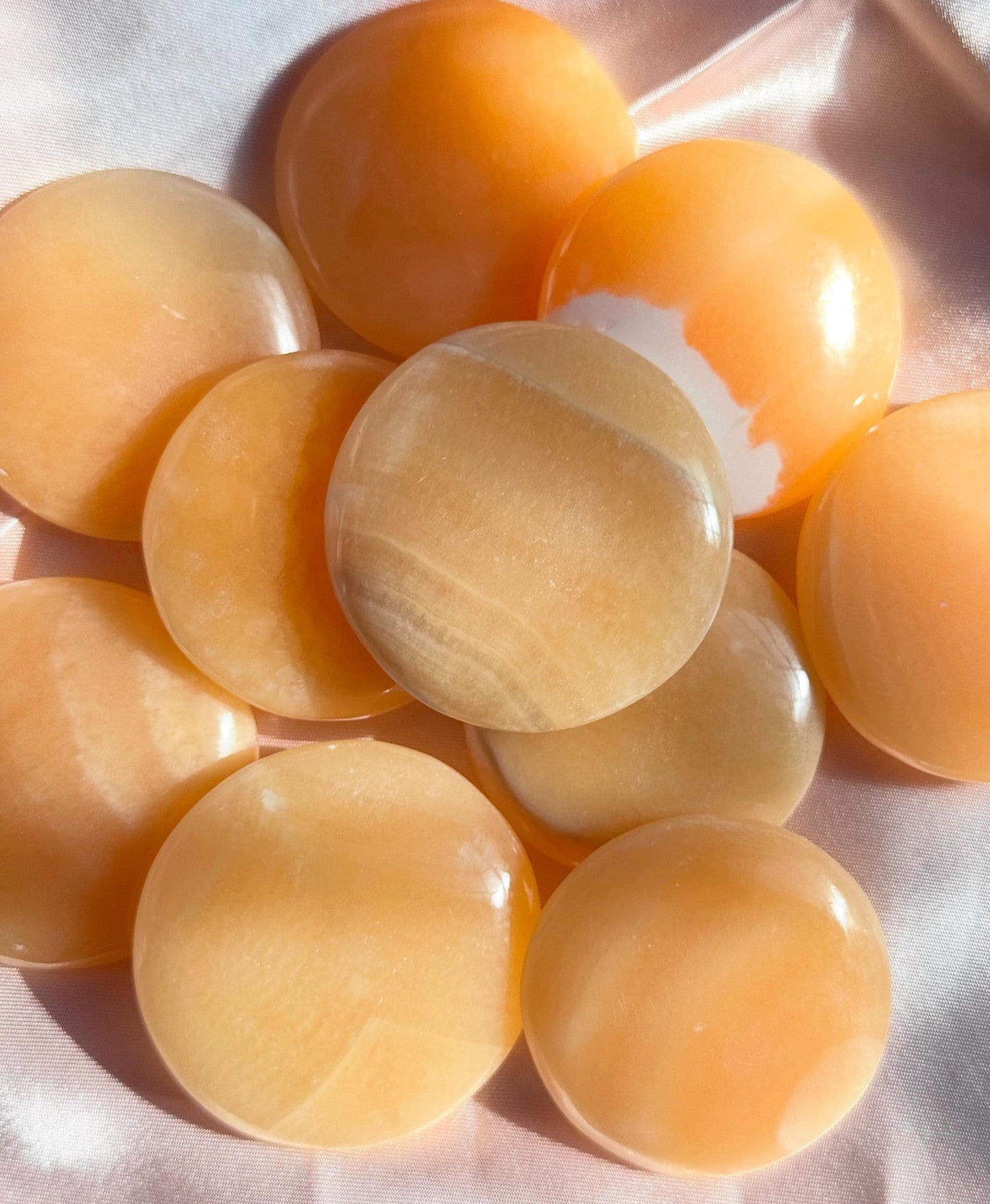 Beautiful Orange Calcite Rount Flat Stones | Orange Calcite Worry Stone Calcite Coins