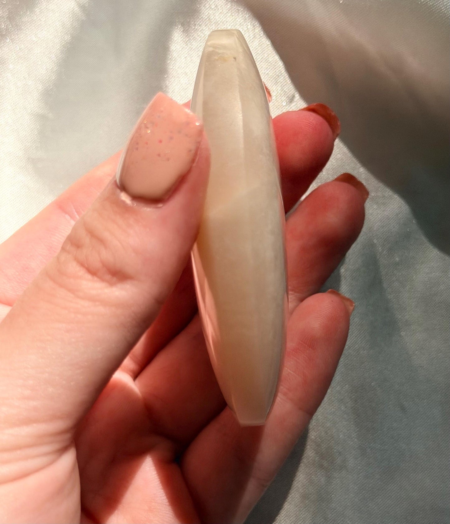 Stunning Moonstone Palm Stone with Blue Flash | Flashy White Moonstone Worry Stone