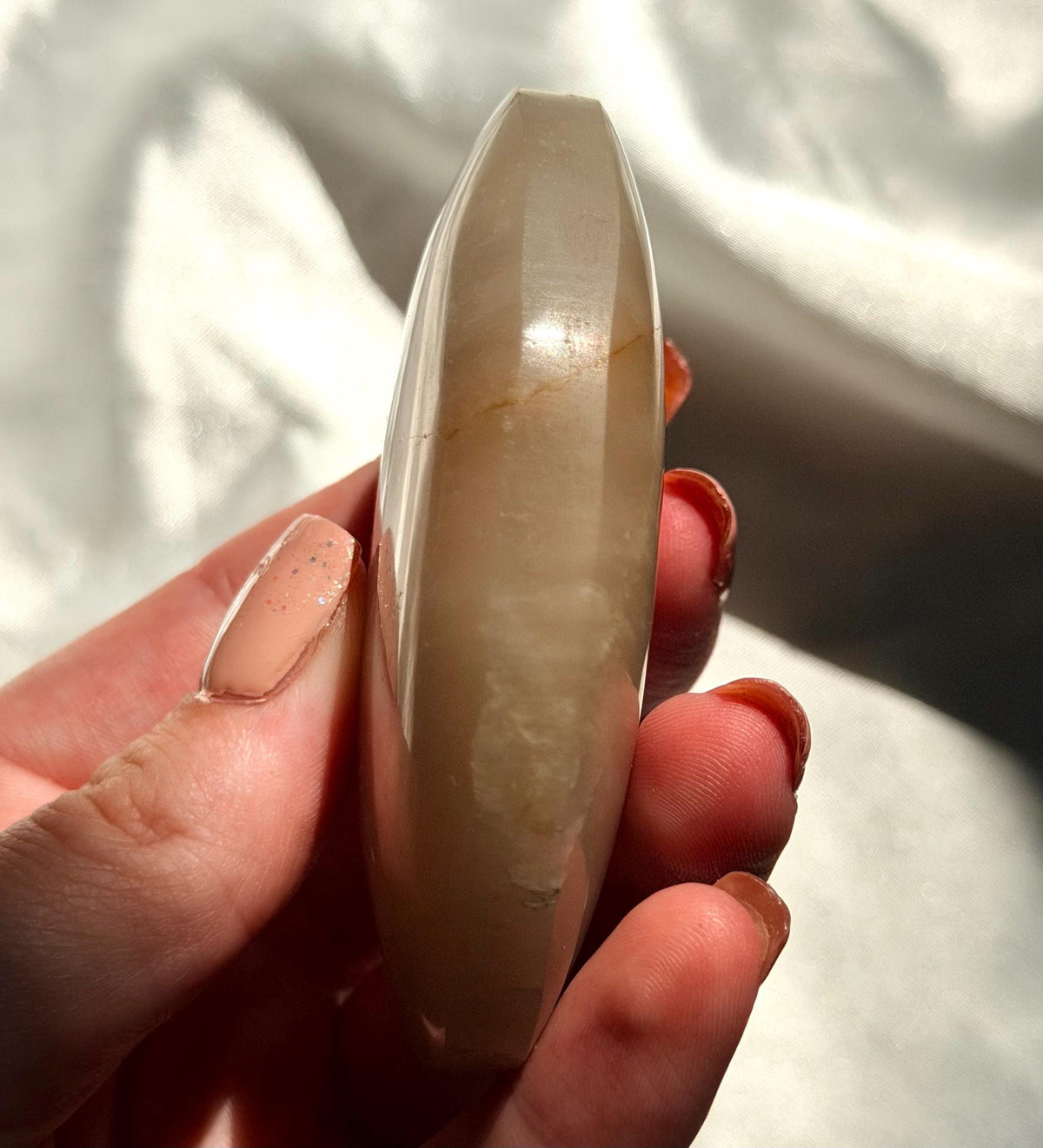 Stunning Moonstone Palm Stone with Blue Flash | Flashy White Moonstone Worry Stone