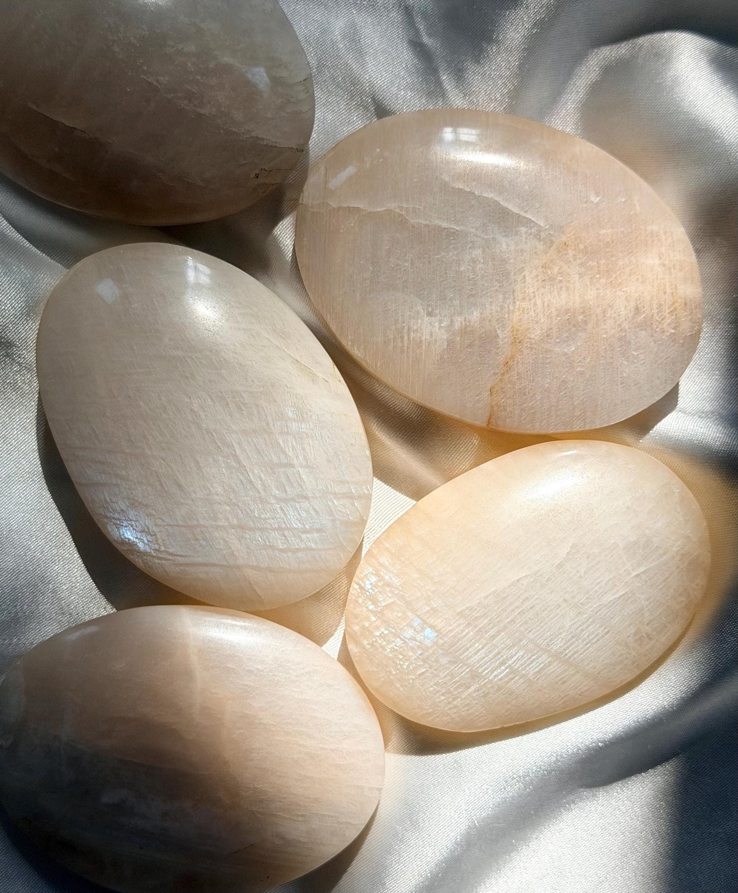 Stunning Moonstone Palm Stone with Blue Flash | Flashy White Moonstone Worry Stone
