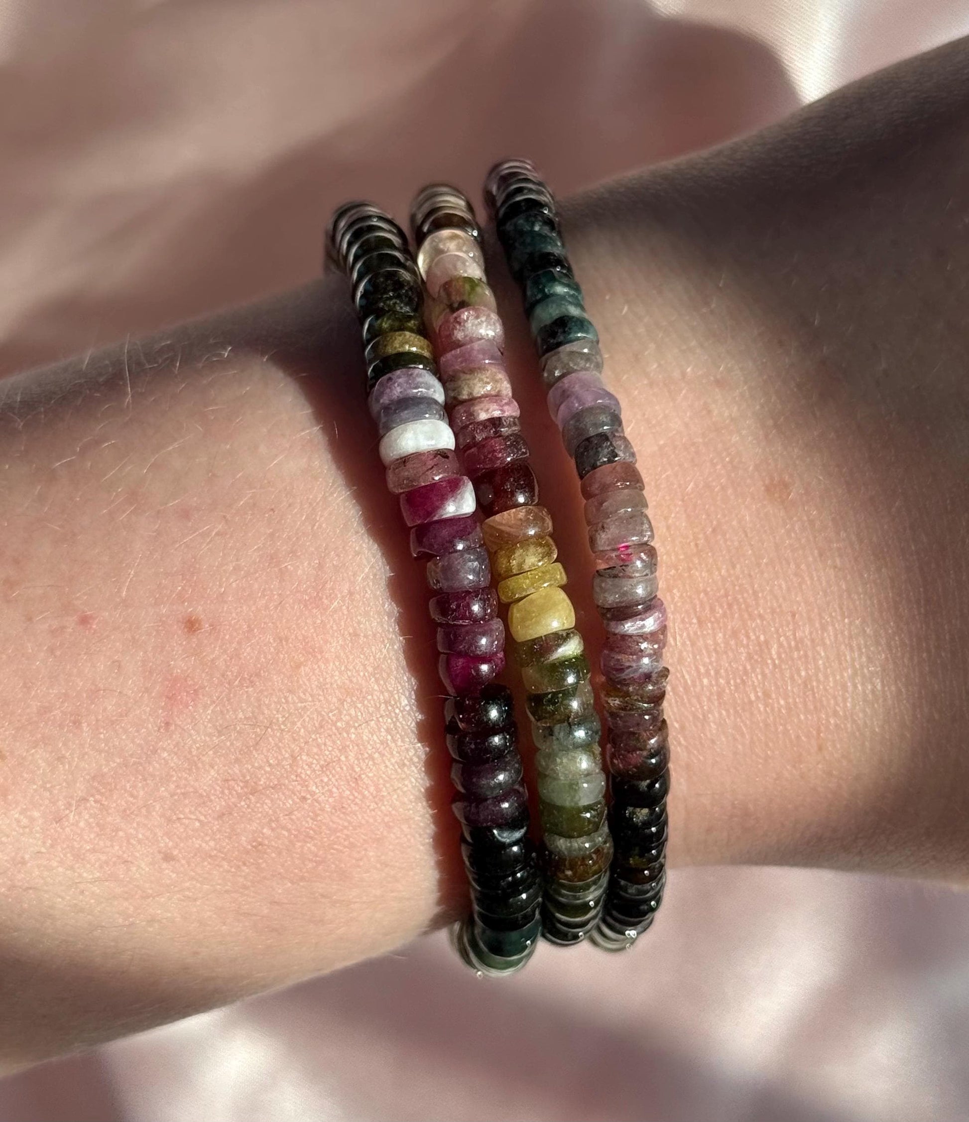 Stunning Watermelon Tourmaline Beaded Bracelets | Rainbow Tourmaline Bracelet