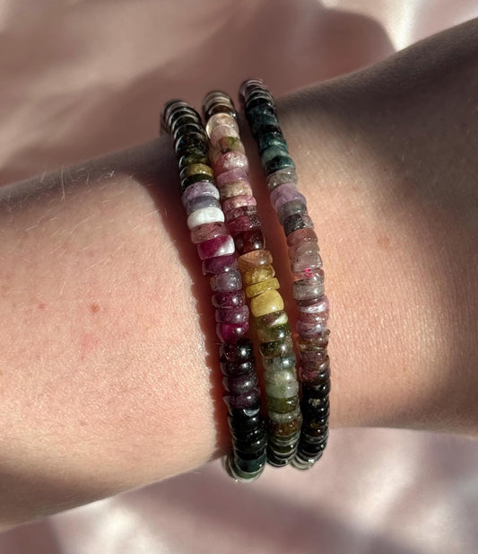 Stunning Watermelon Tourmaline Beaded Bracelets | Rainbow Tourmaline Bracelet