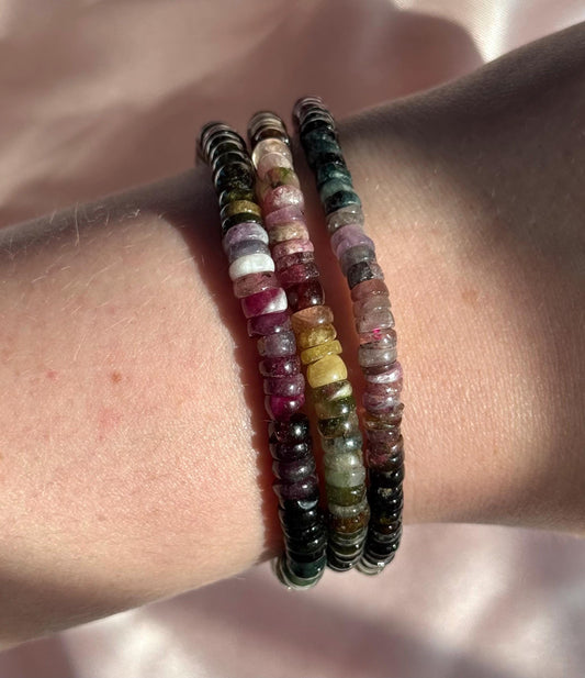 Stunning Watermelon Tourmaline Beaded Bracelets | Rainbow Tourmaline Bracelet