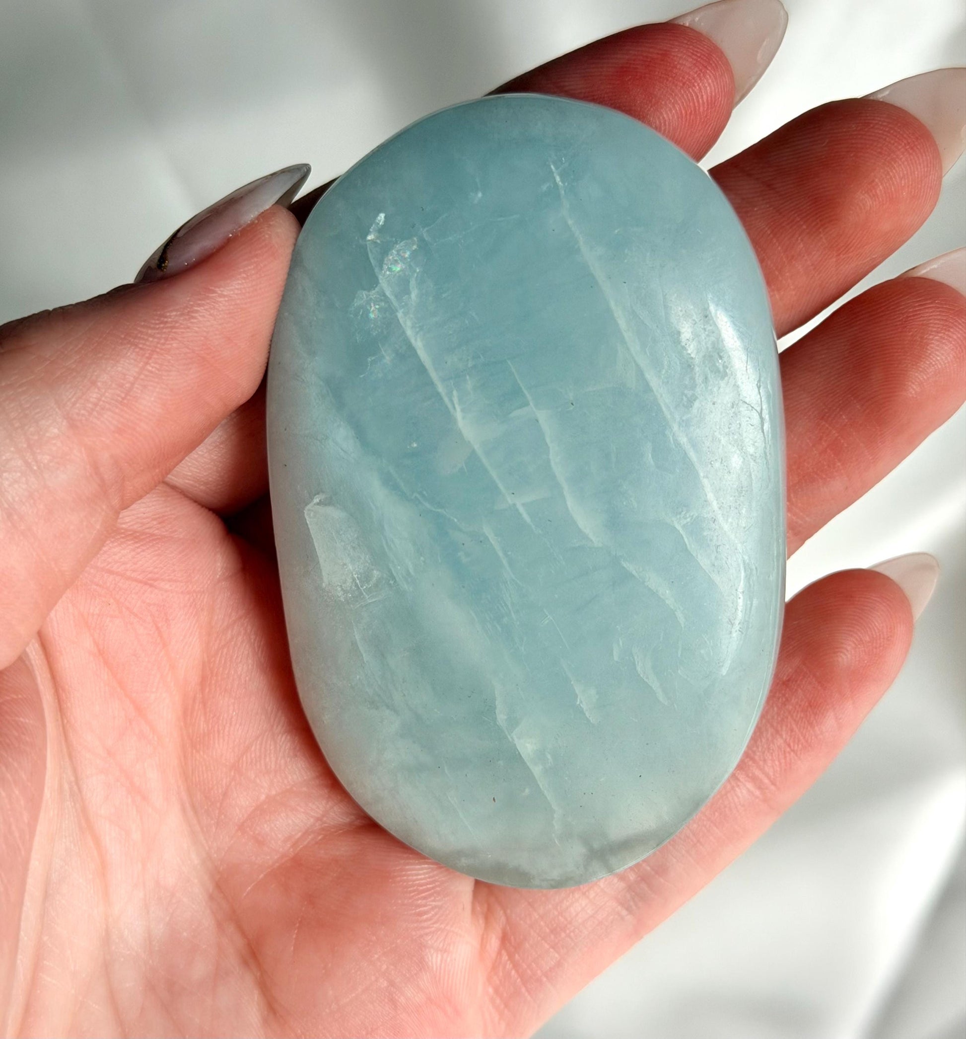 Aquamarine Palmstone | Natural Blue Aquamarine Crystal from Madagascar | Polished Worry Stone | Meditation Crystal
