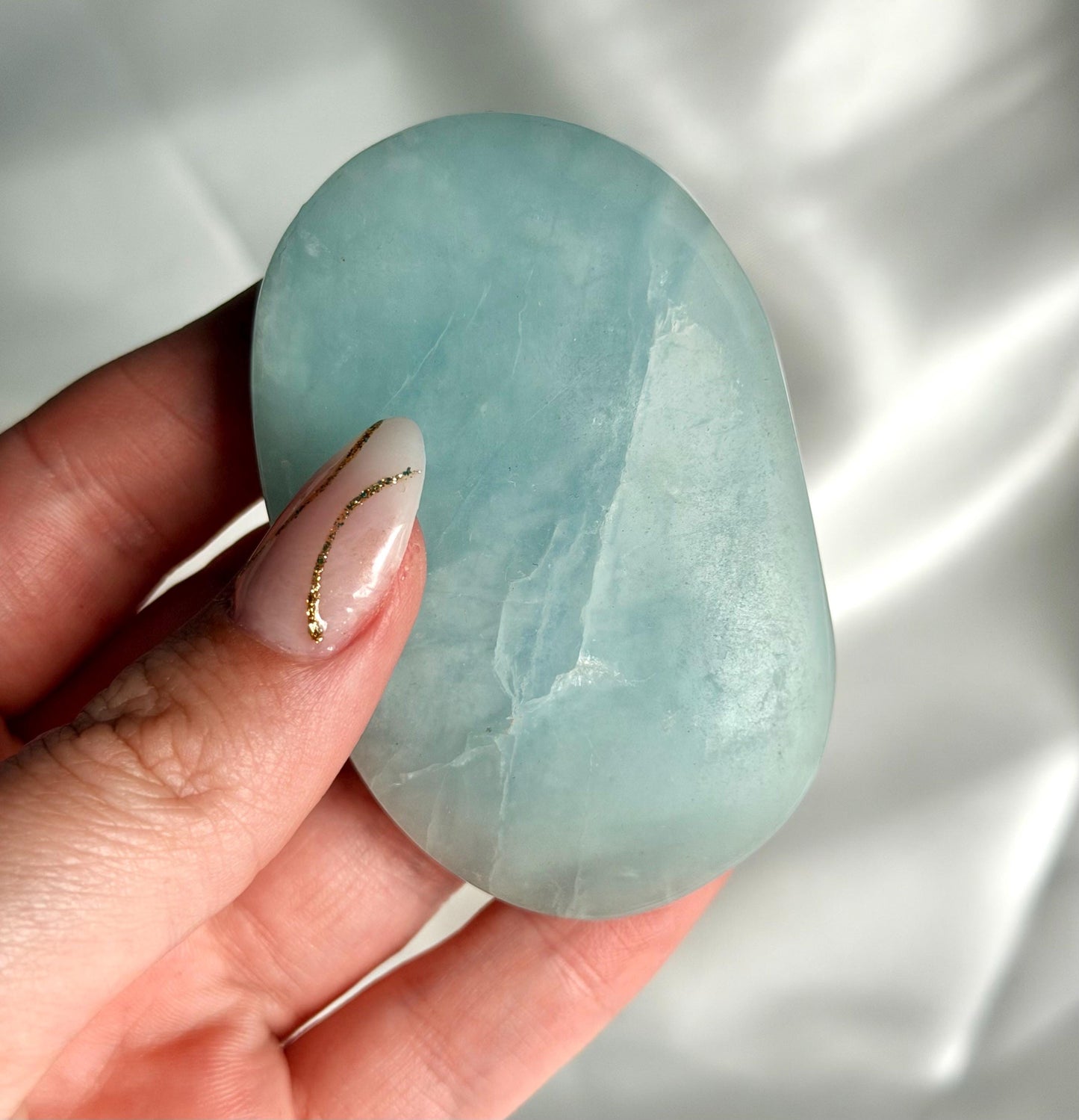 Aquamarine Palmstone | Natural Blue Aquamarine Crystal from Madagascar | Polished Worry Stone | Meditation Crystal