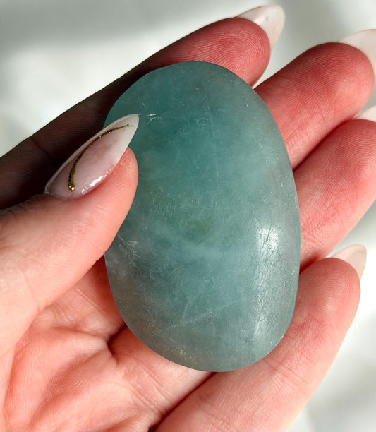 Aquamarine Palmstone | Natural Blue Aquamarine Crystal from Madagascar | Polished Worry Stone | Meditation Crystal