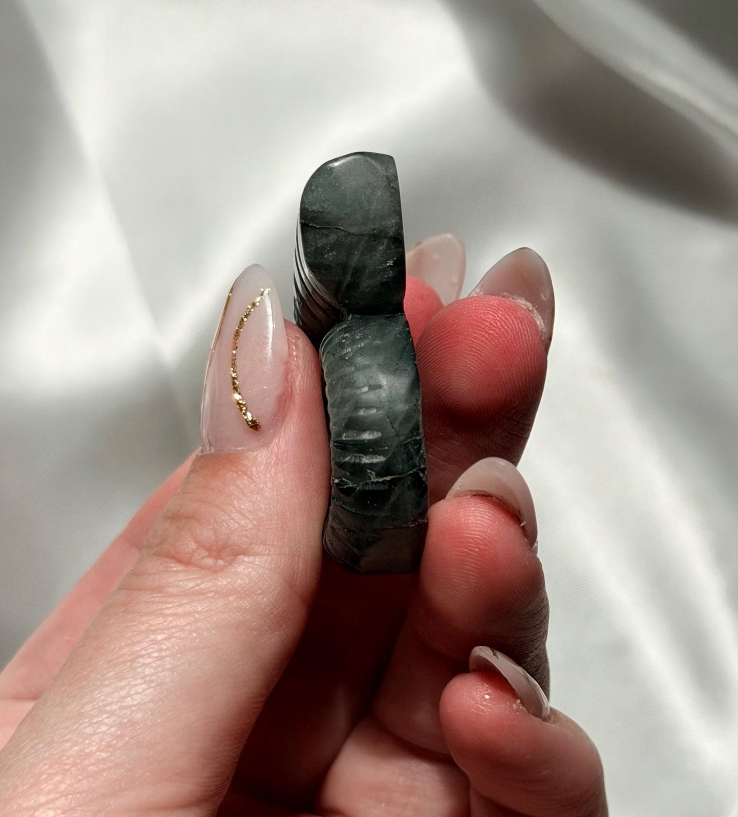 Flashy Labradorite Ammonite Carving | Blue Green Flash Crystal Fossil | Madagascar Labradorite Shell