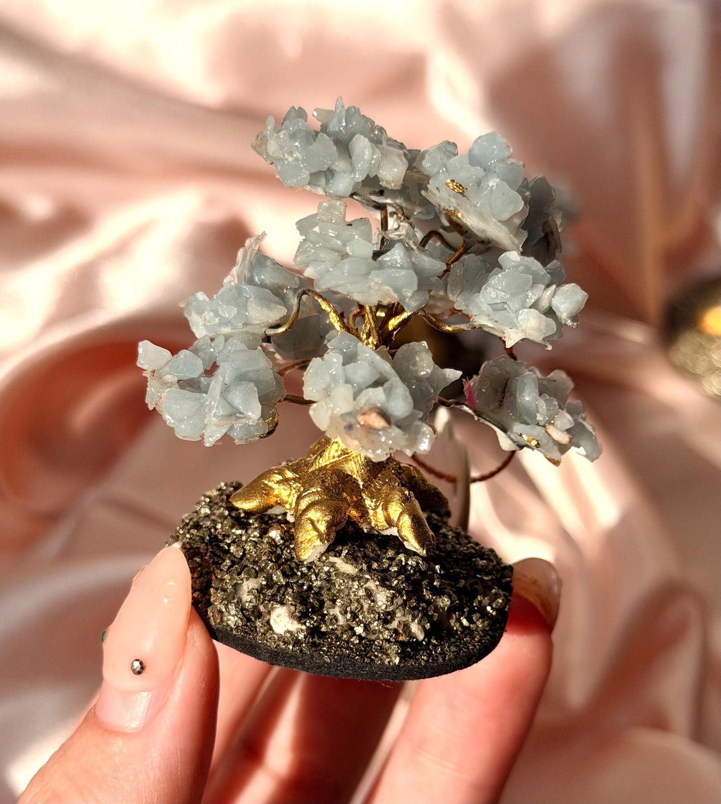 Beautiful Angelite Tree with Pyrite Base | One Intuitively Chosen Angelite Tree