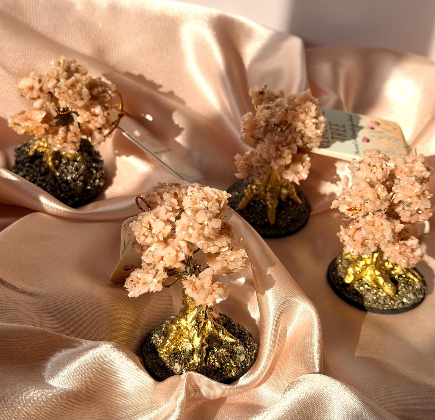 Beautiful Pink Opal Mini Tree with Pyrite Base | One Intuitively Chosen Pink Opal Tree